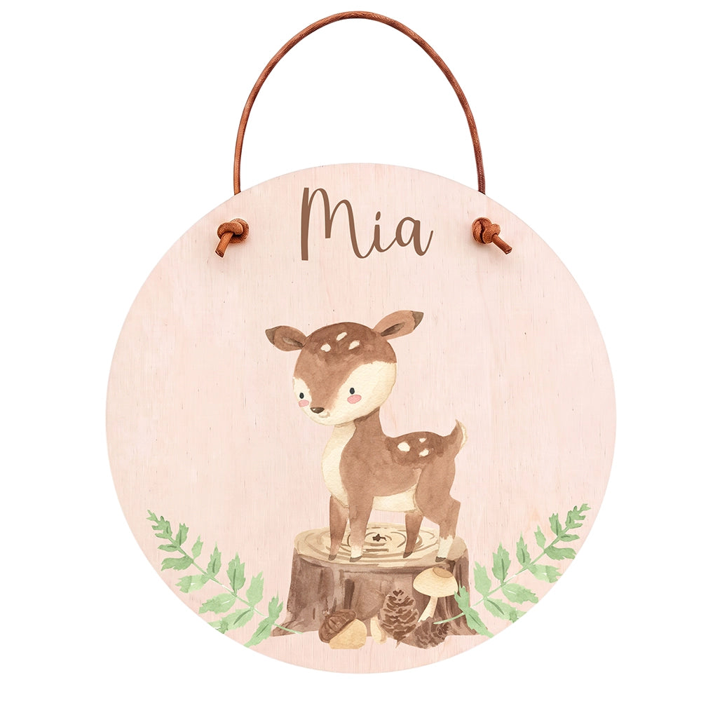 Türschild Kinderzimmer personalisiert mit Name Reh im Wald