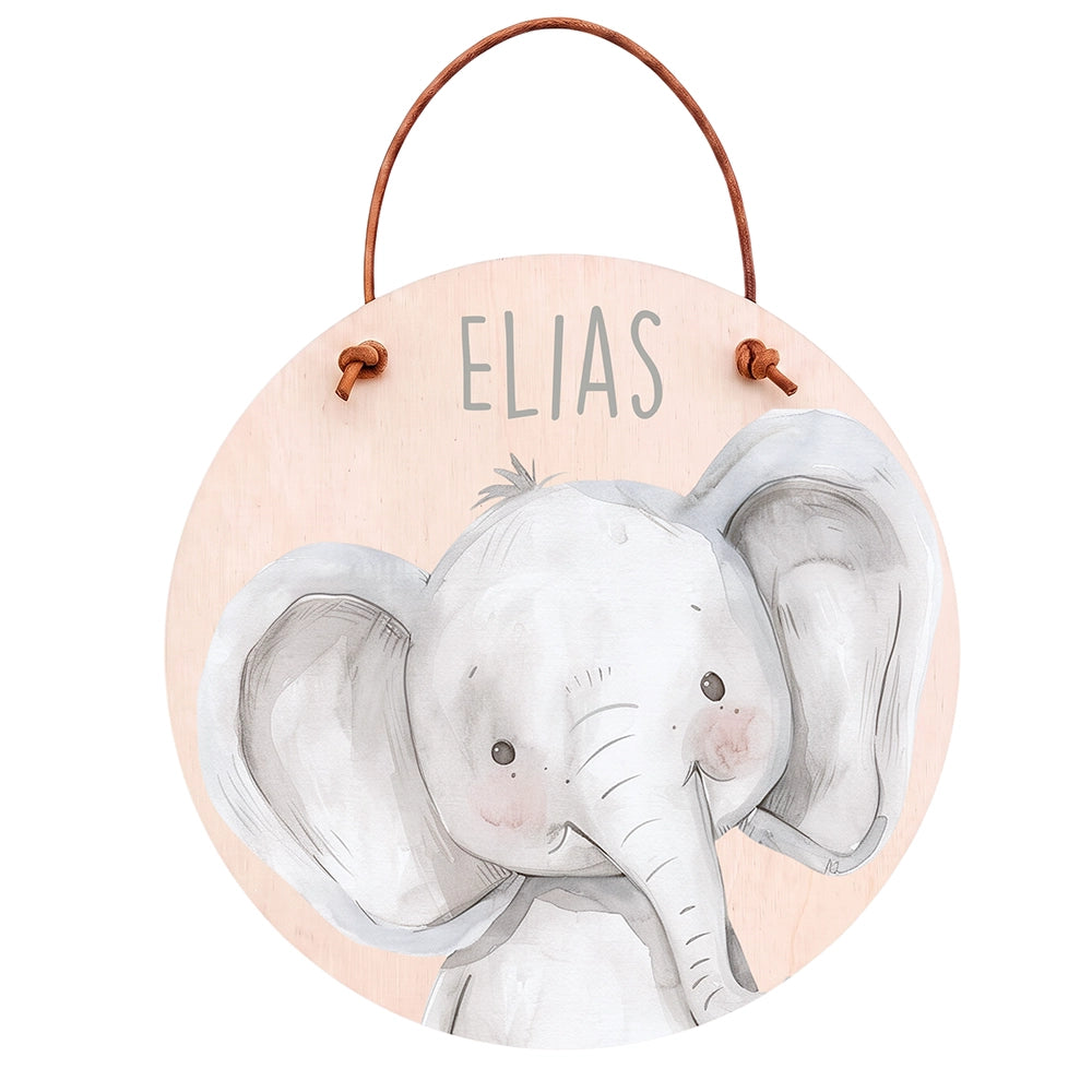 Türschild Kinderzimmer personalisiert mit Name Elefant Porträt