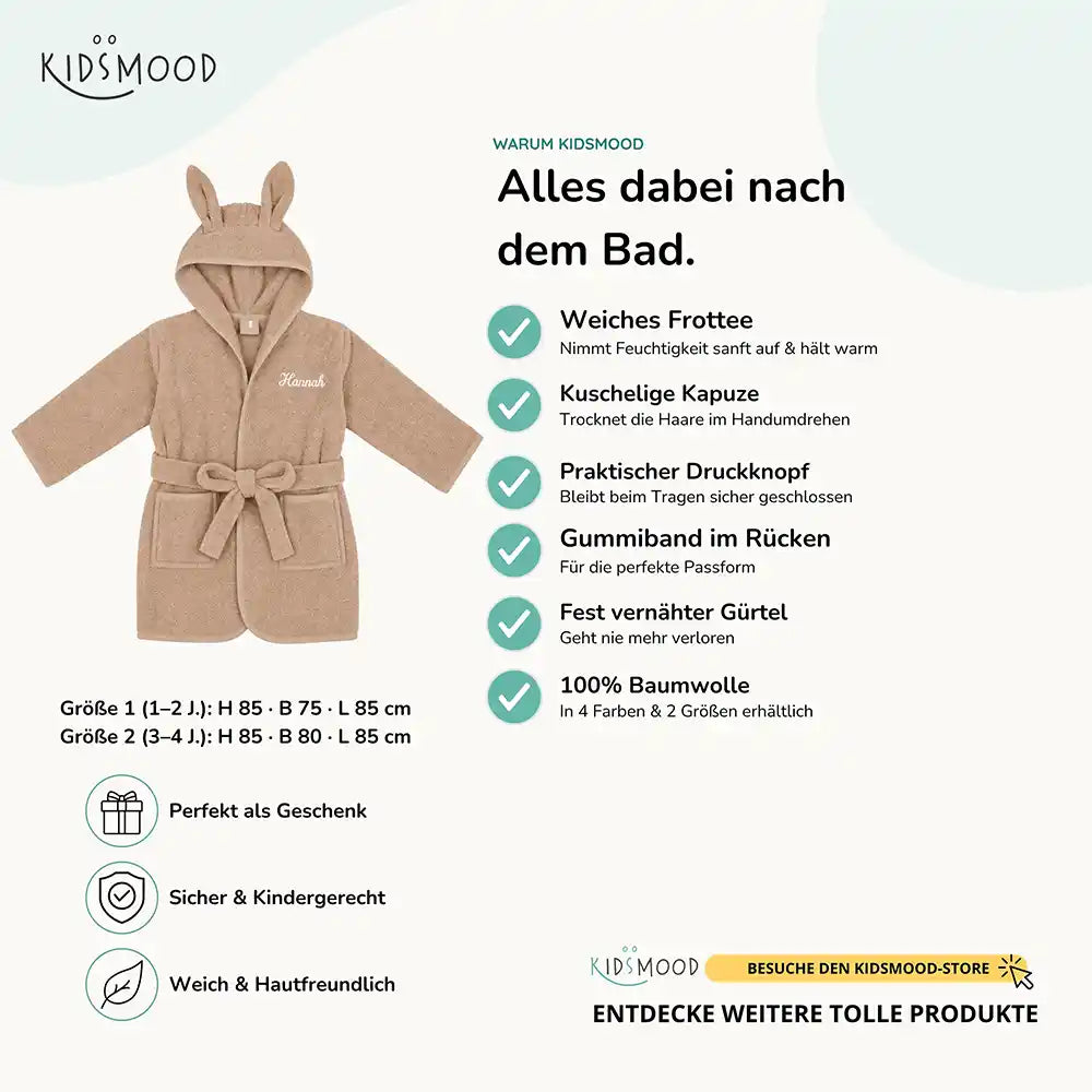 Kinderbademantel mit Namen Jollein Biscuit, mit großer Kapuze