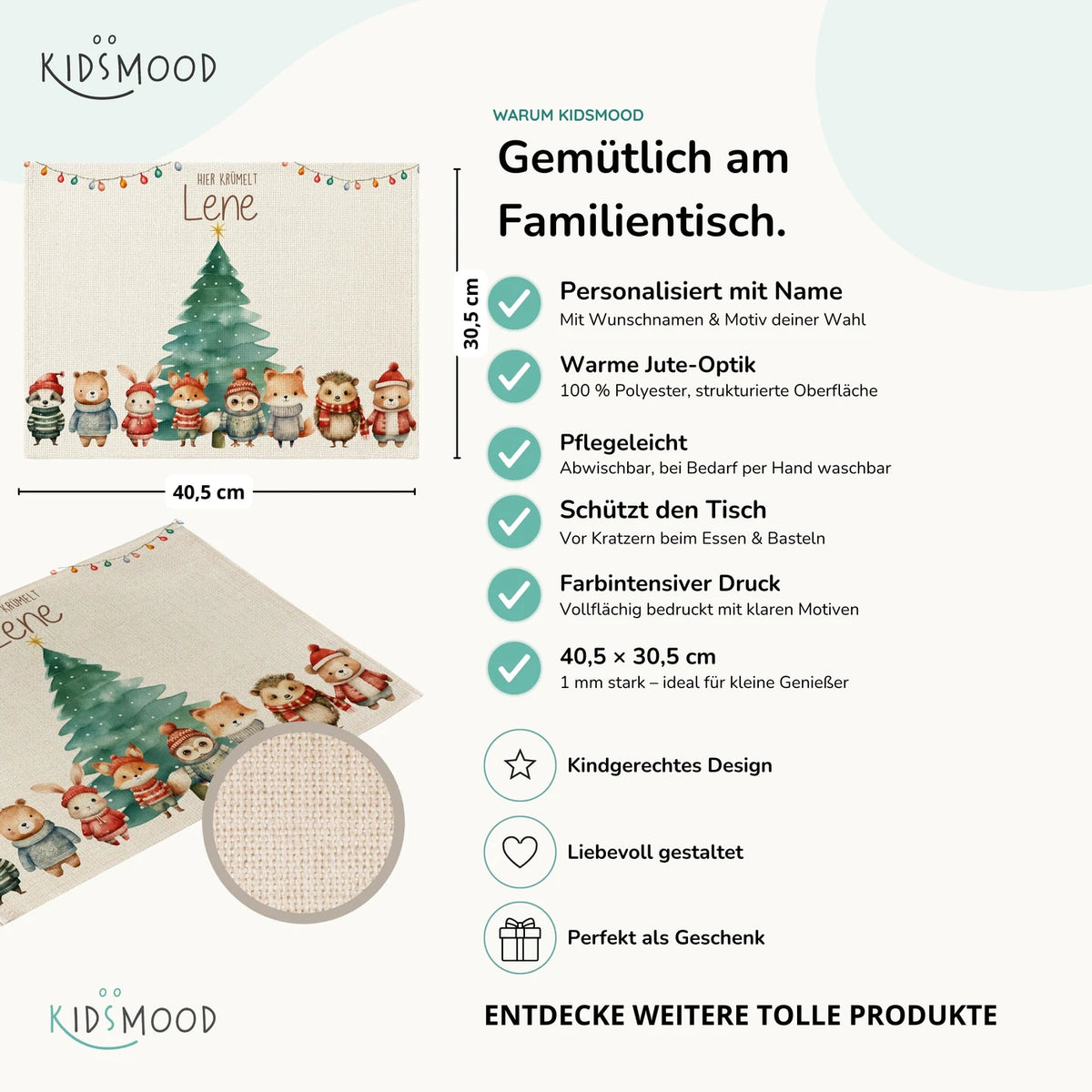 Tischset Kinder personalisiert Weihnachtsmotiv - Nordpol-Tierparade
