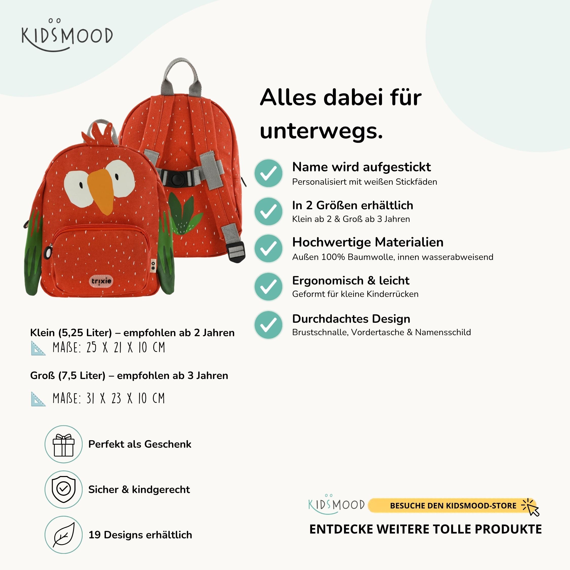 Trixie Kindergartenrucksack personalisiert Papagei
