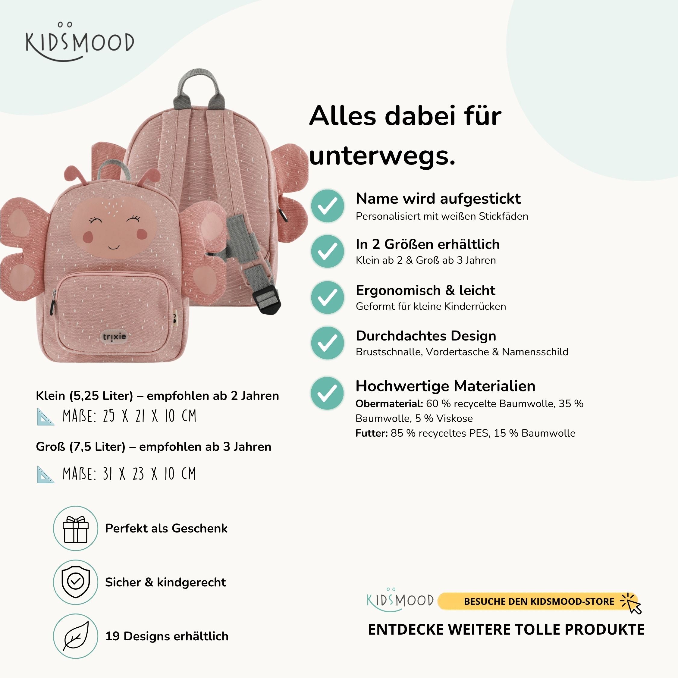 Trixie Kindergartenrucksack personalisiert Schmetterling