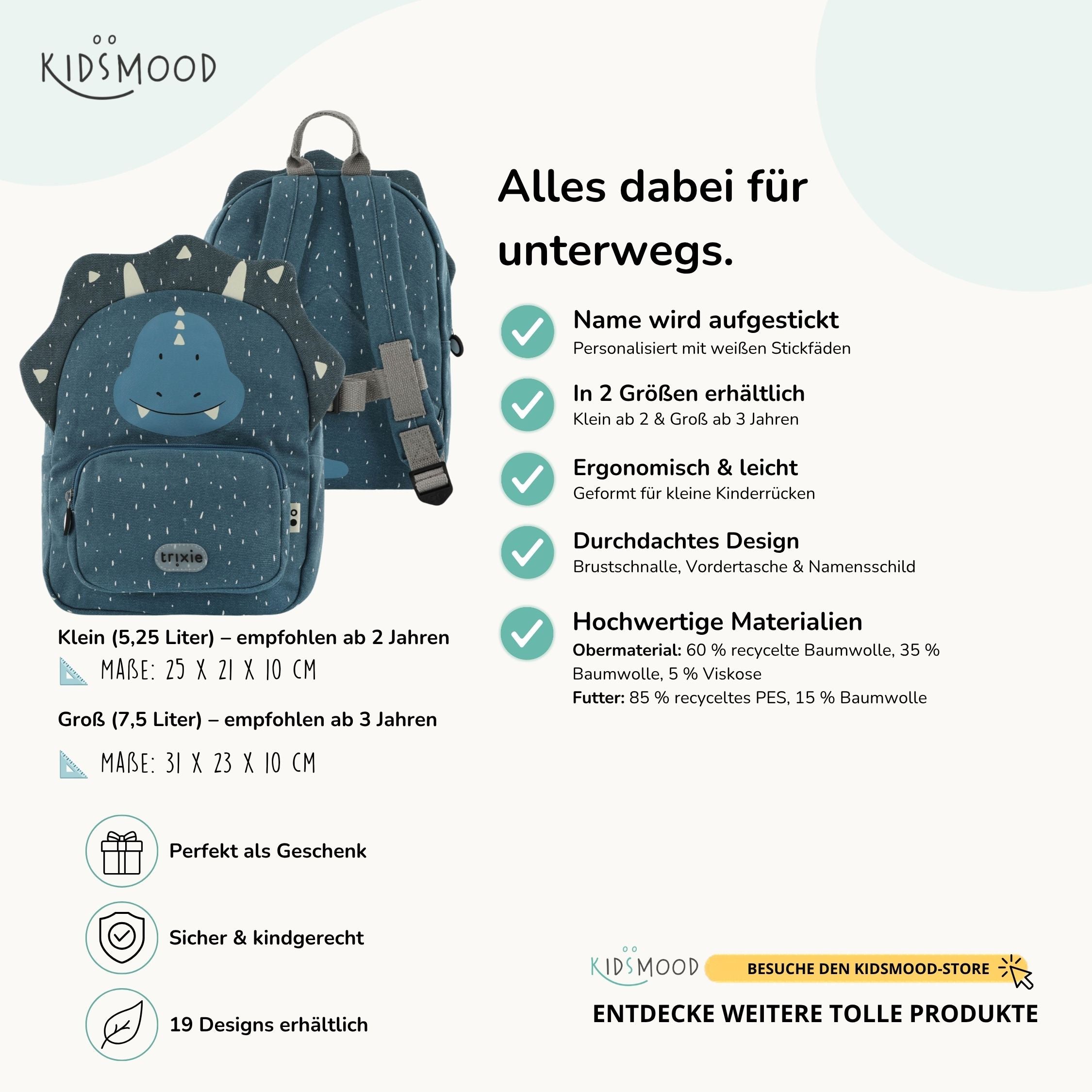 Trixie Kindergartenrucksack personalisiert Triceratops