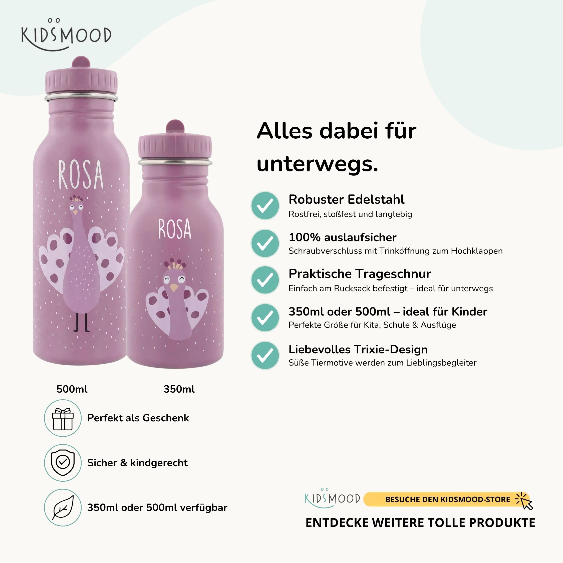 Trixie Trinkflasche Kinder personalisiert Pfau