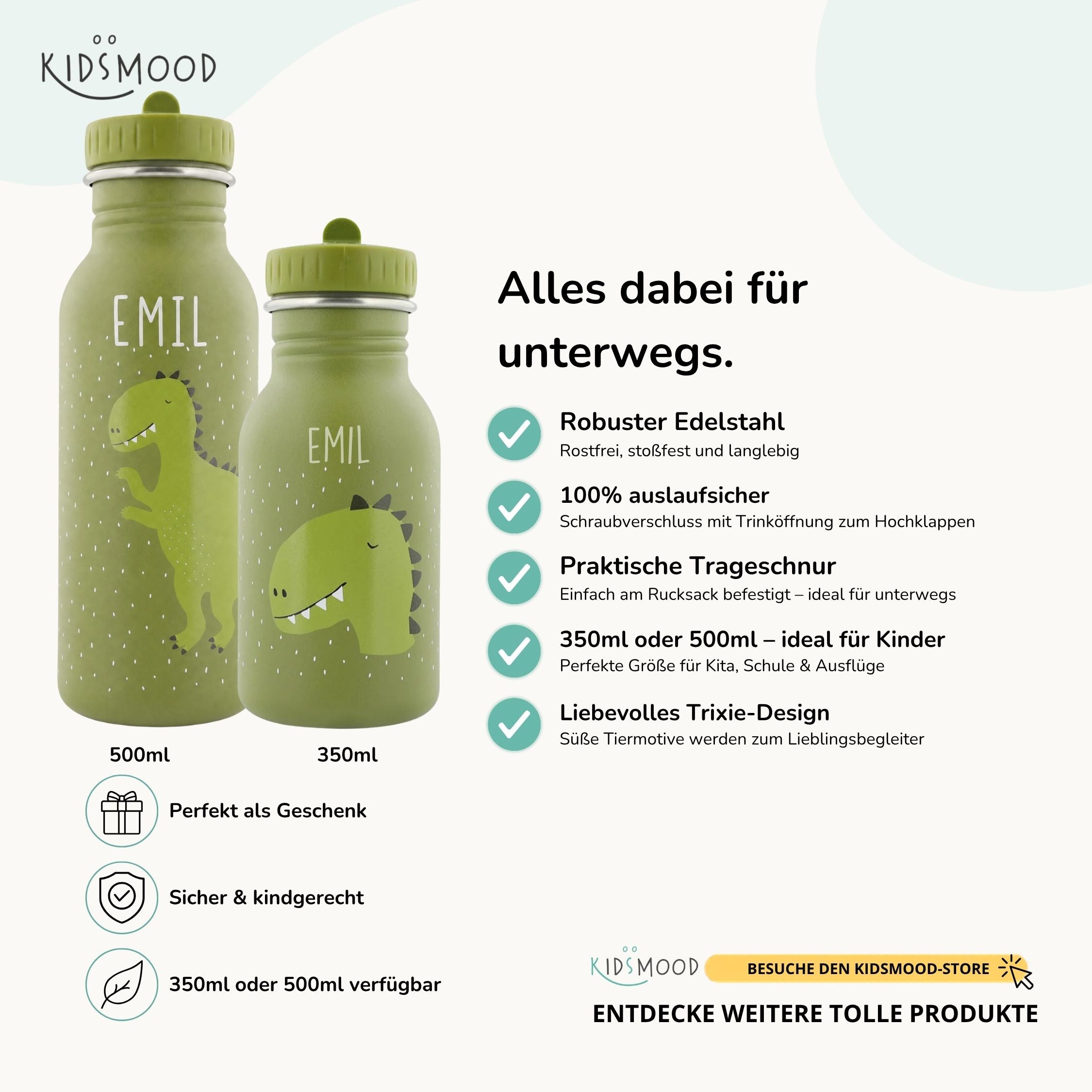 Trixie Trinkflasche Kinder personalisiert Dino