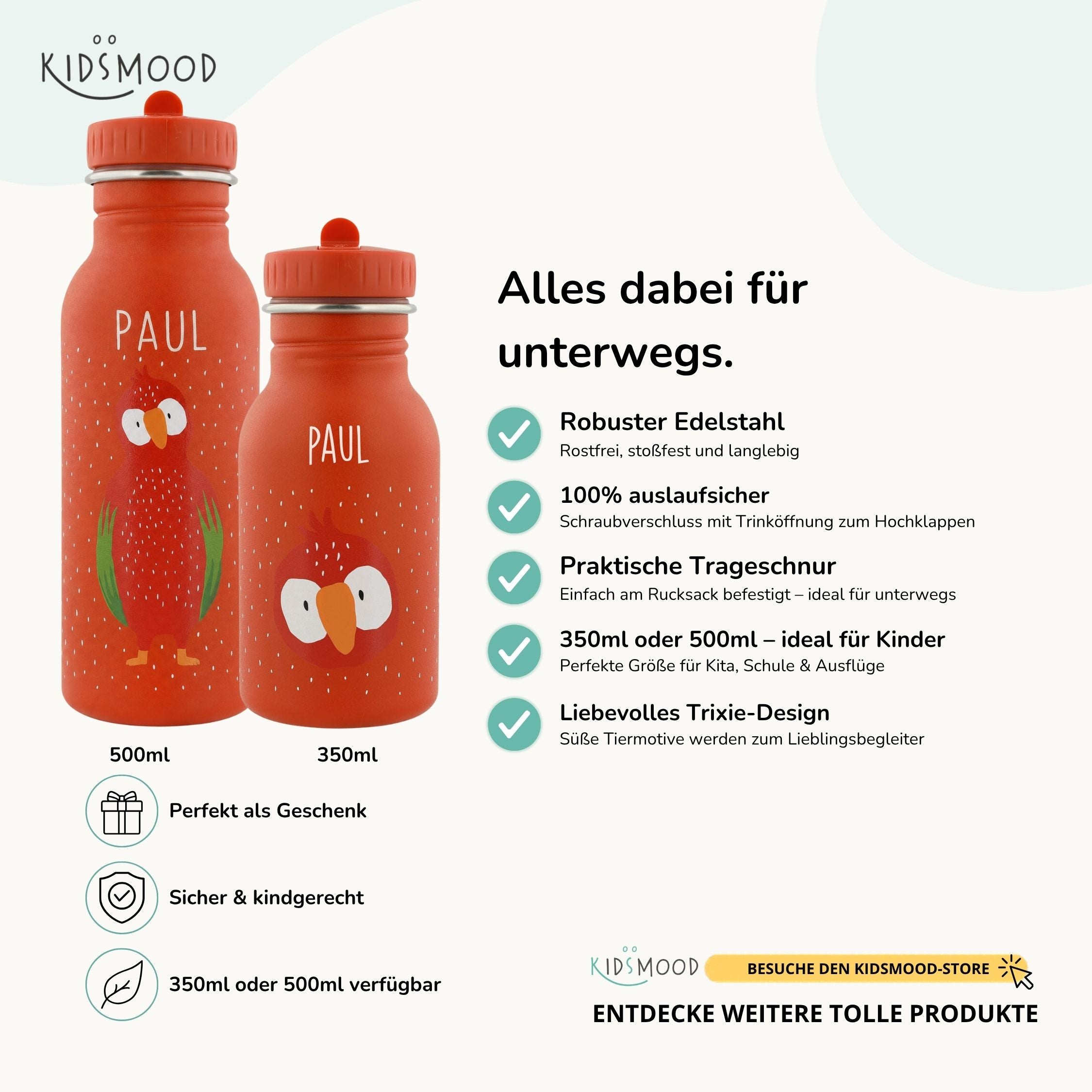 Trixie Trinkflasche Kinder personalisiert Papagei