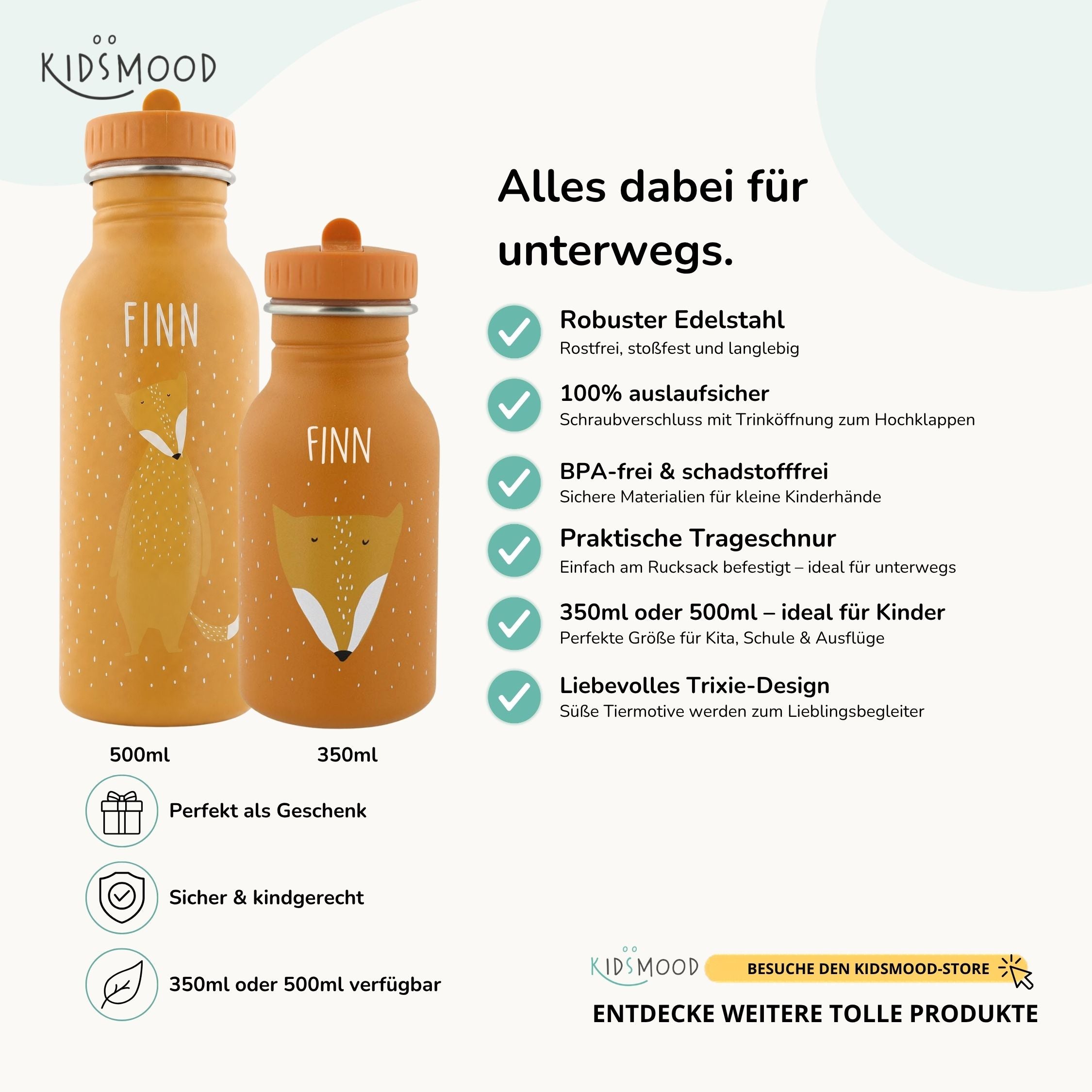 Trixie Trinkflasche Kinder personalisiert Fuchs