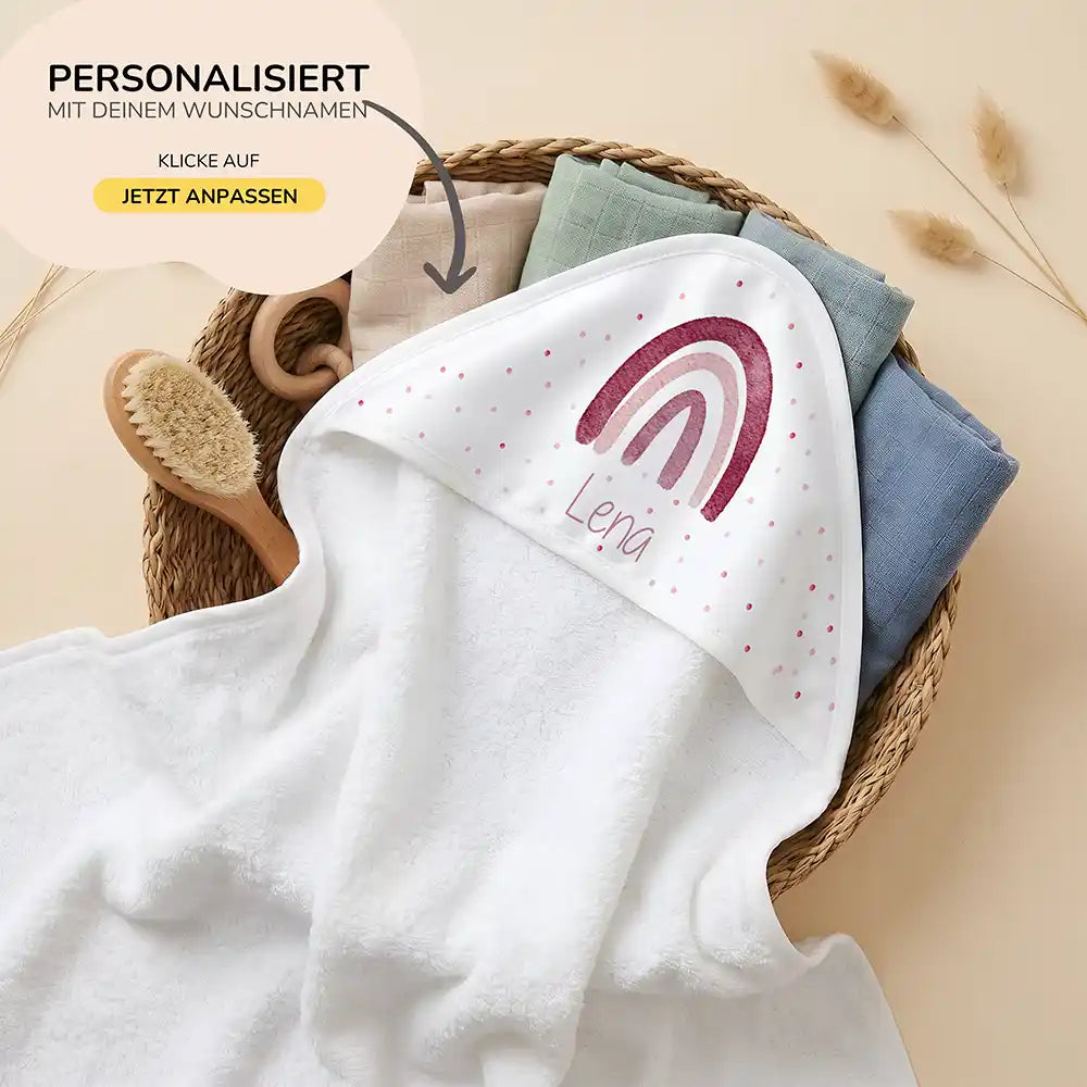 Personalisiertes Kapuzenhandtuch Baby Boho-Regenbogen â 80Ă80 cm Frottee mit Wunschname