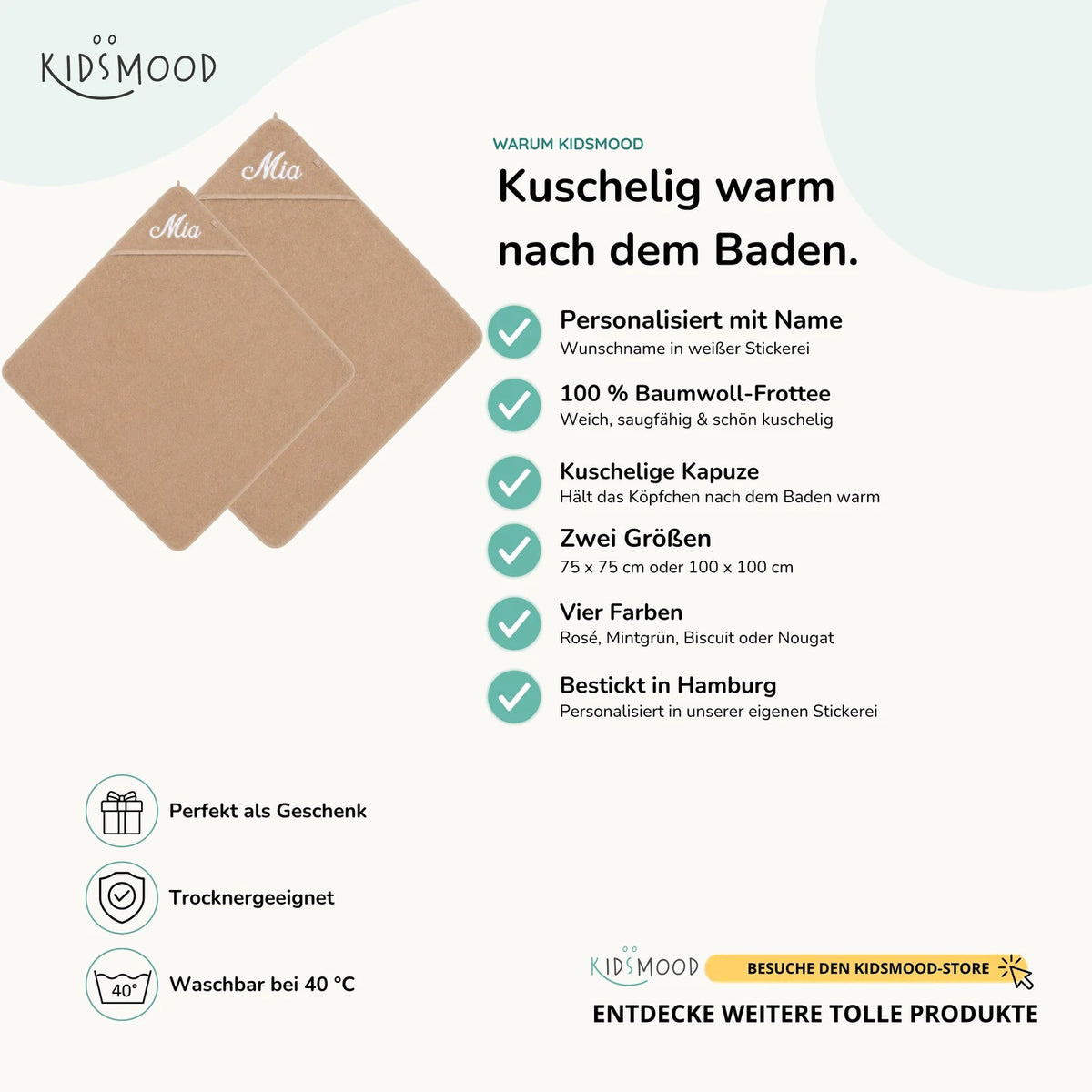 Kapuzenhandtuch Baby personalisiert – Biscuit