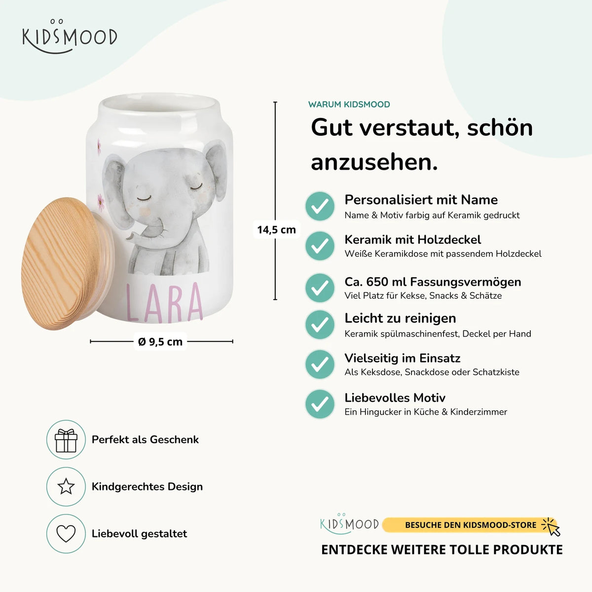 Personalisierbare Keksdose mit Name - Elefant