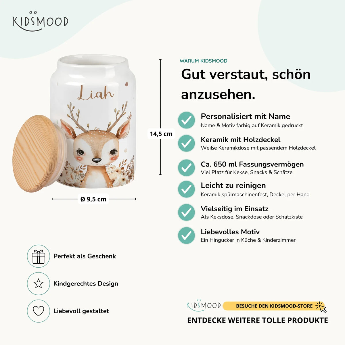 Personalisierbare Keksdose mit Name - Baby Reh