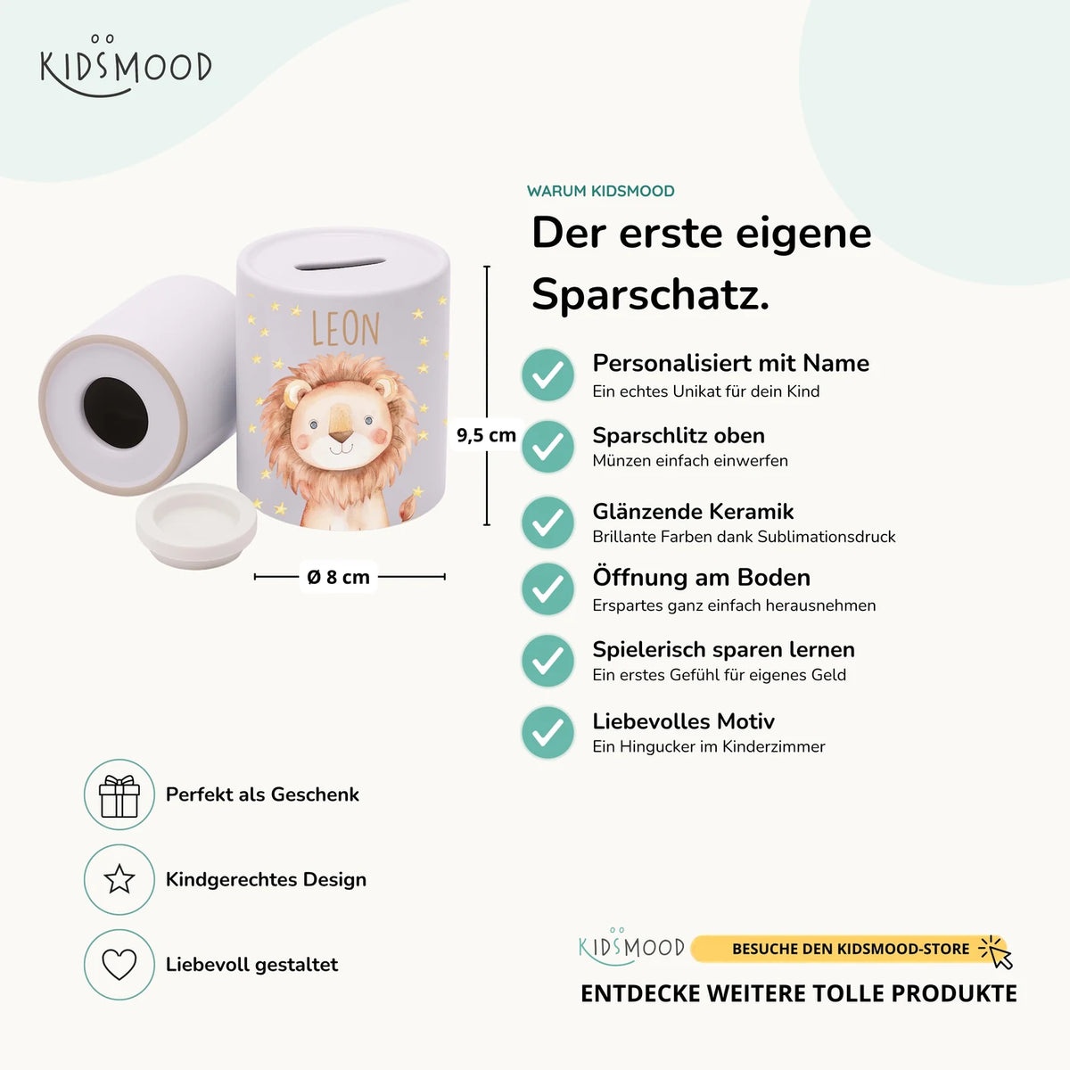 Spardose Kinder aus Keramik - Zauberhaftes Eichhörnchen auf Einhorn
