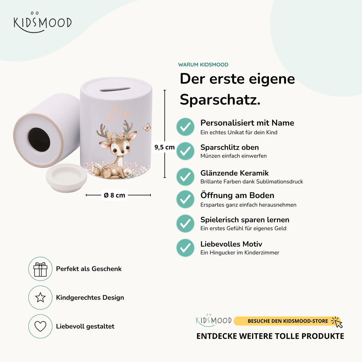 Spardose Kinder aus Keramik - Baby Reh