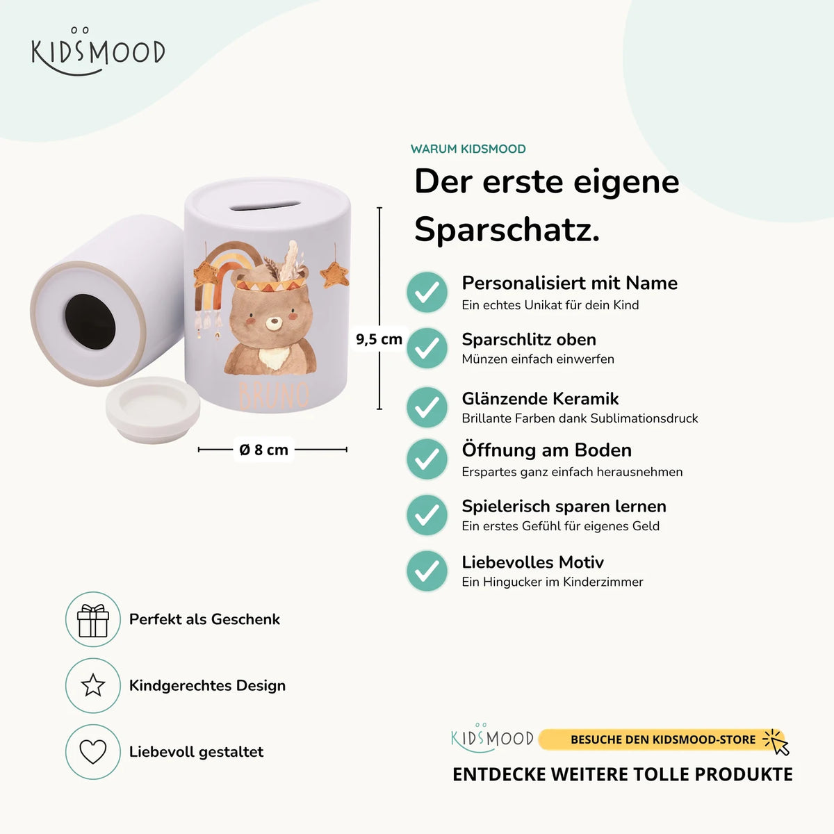 Spardose Kinder aus Keramik - Boho BĂ€r