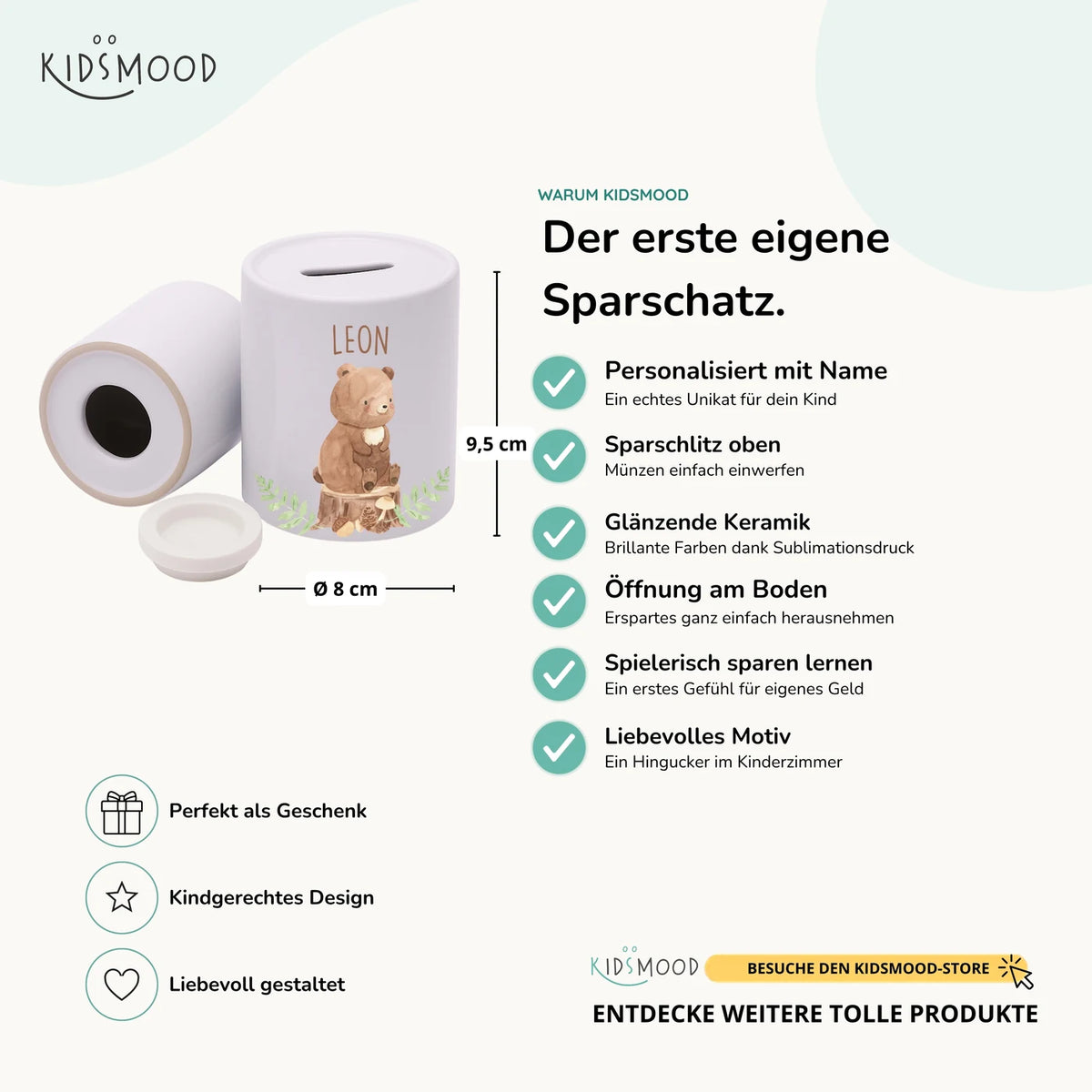Spardose Kinder aus Keramik - Bär Waldtiere