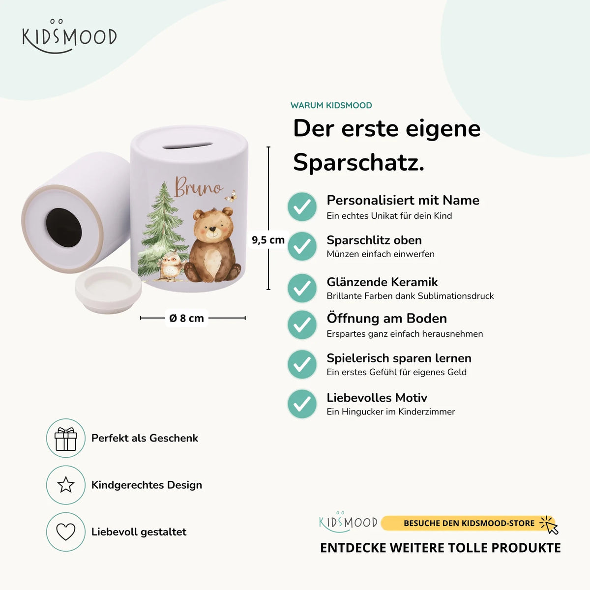 Spardose Kinder aus Keramik - BĂ€r im Wald