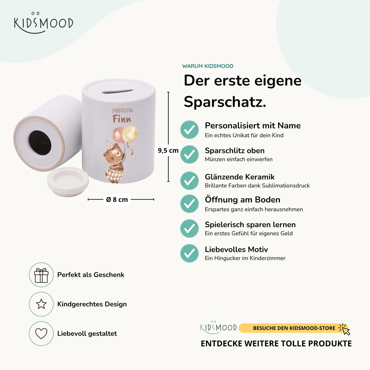 Spardose Kinder aus Keramik - BĂ€r mit Ballon