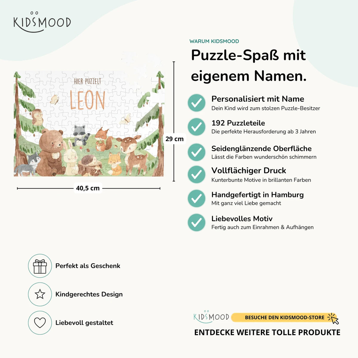 Kinderpuzzle personalisiert mit Namen - niedliche Waldtiere