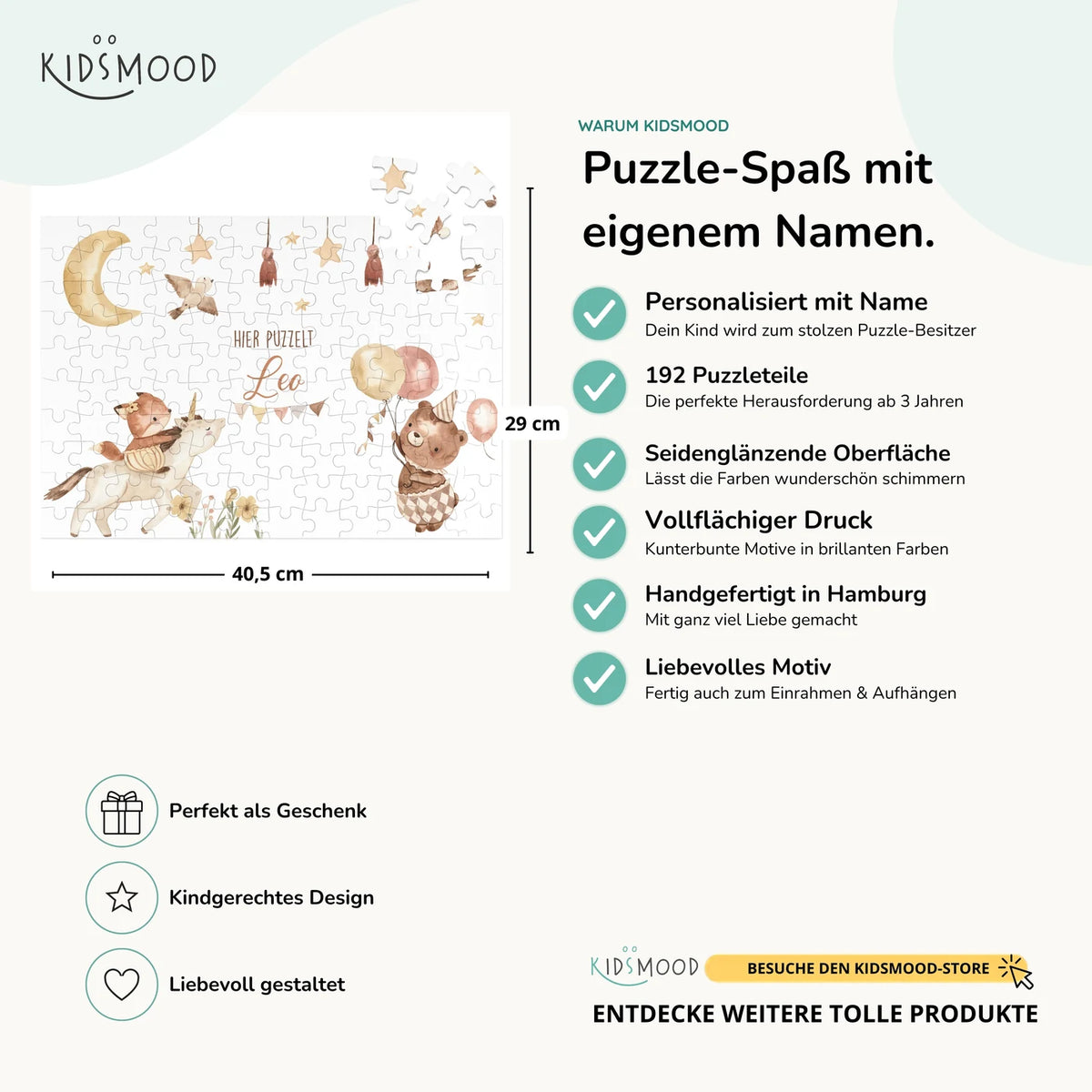 Kinderpuzzle personalisiert mit Namen - Zauberhafte Tiere
