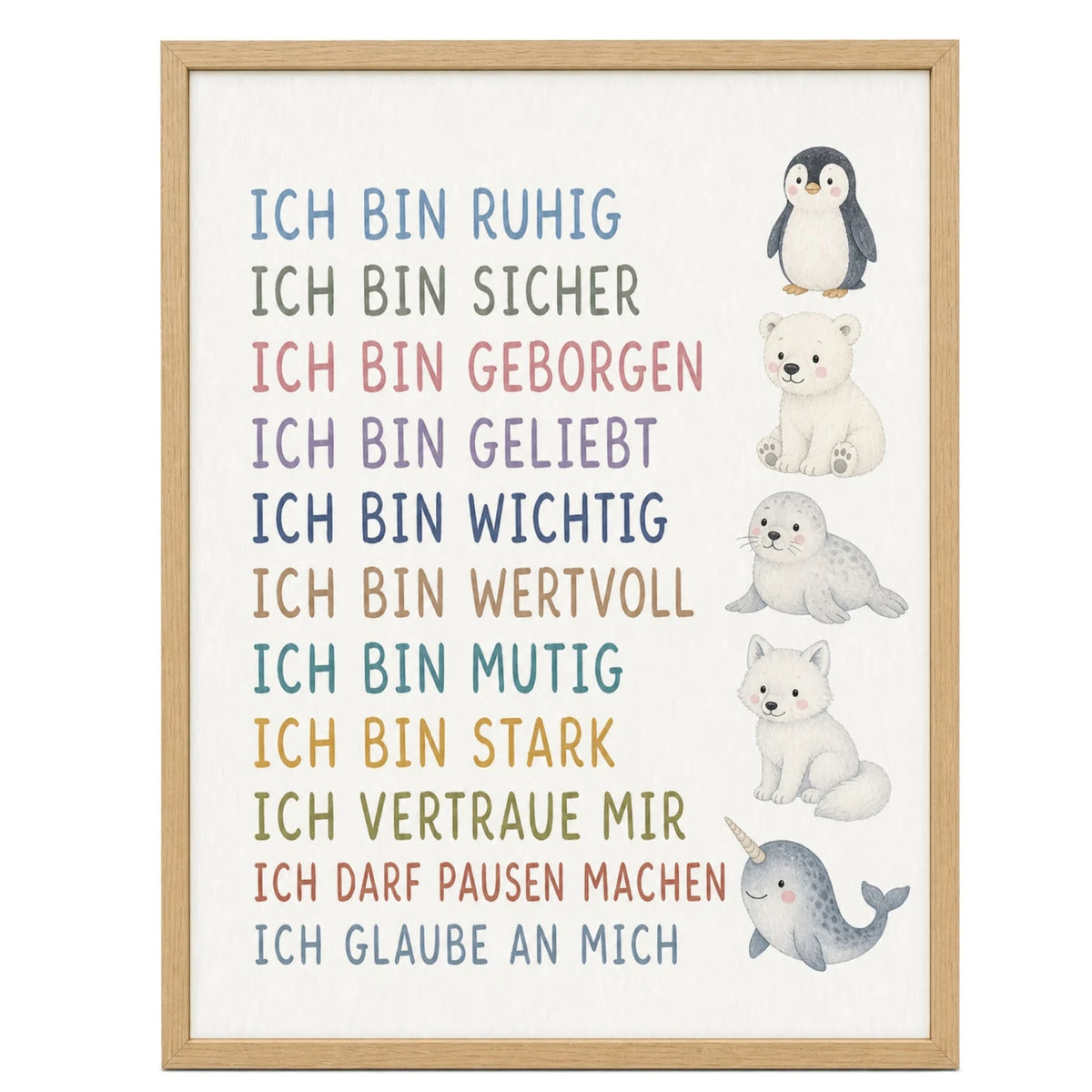 Affirmationsposter „Arktistiere“ fürs Kinderzimmer – Kinderposter mit positiven Botschaften, 30 × 40 cm