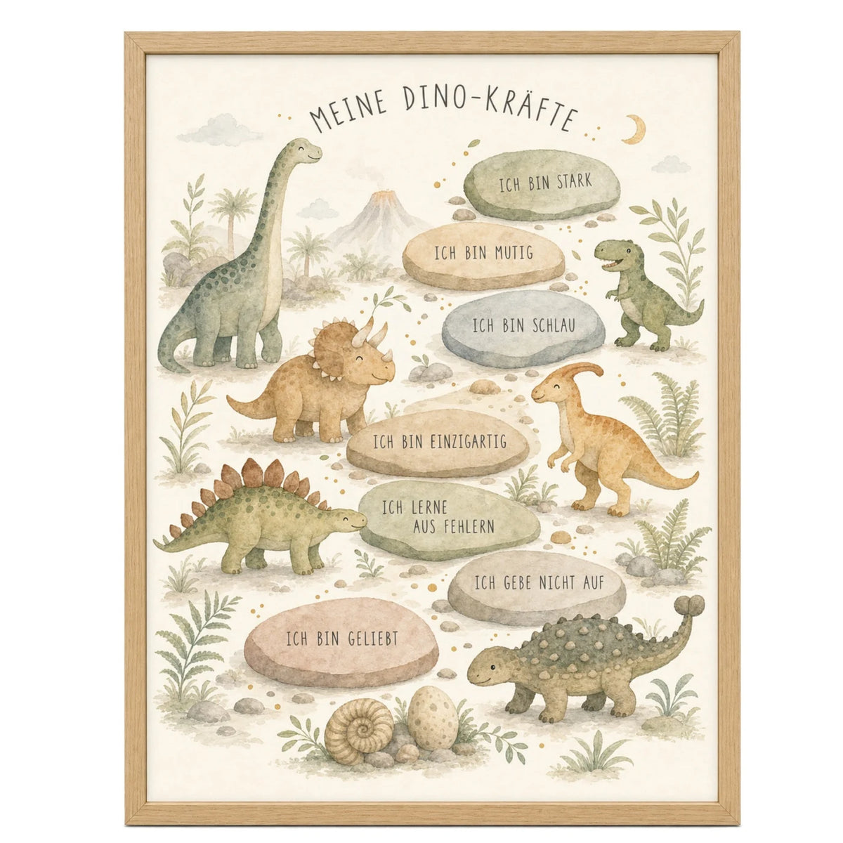 Affirmationsposter âDino-KrĂ€fteâ fĂŒrs Kinderzimmer â Kinderposter mit positiven Botschaften, 30 Ă 40 cm