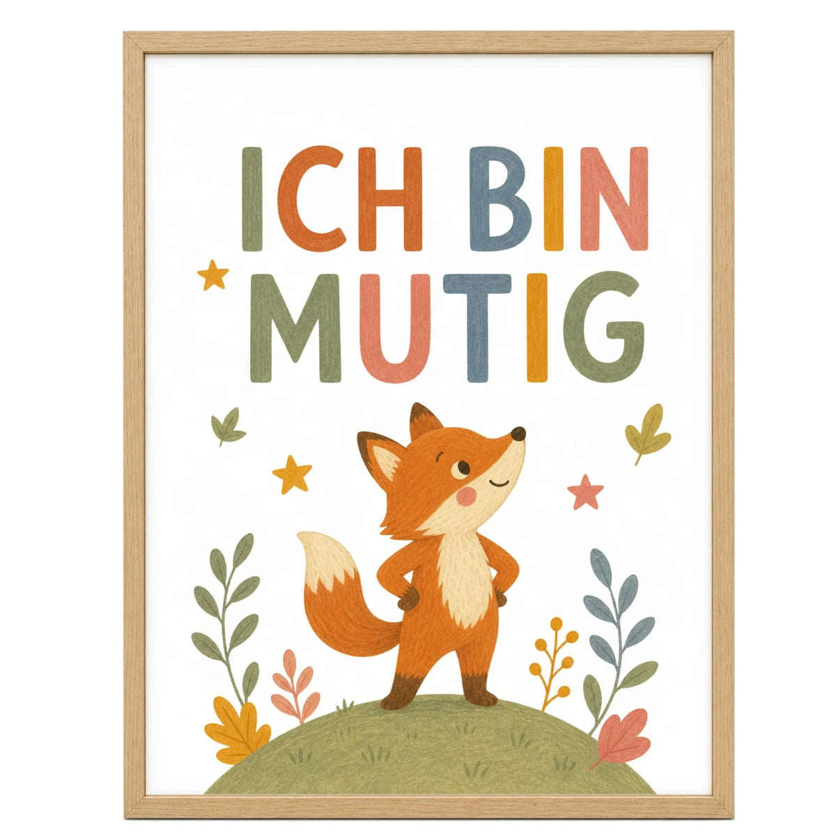 Affirmationsposter âFuchs Ich bin mutigâ fĂŒrs Kinderzimmer â Kinderposter mit positiven Botschaften, 30 Ă 40 cm