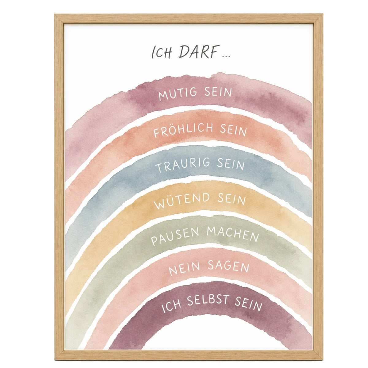 Affirmationsposter âRegenbogen Ich darfâ fĂŒrs Kinderzimmer â Kinderposter mit positiven Botschaften, 30 Ă 40 cm