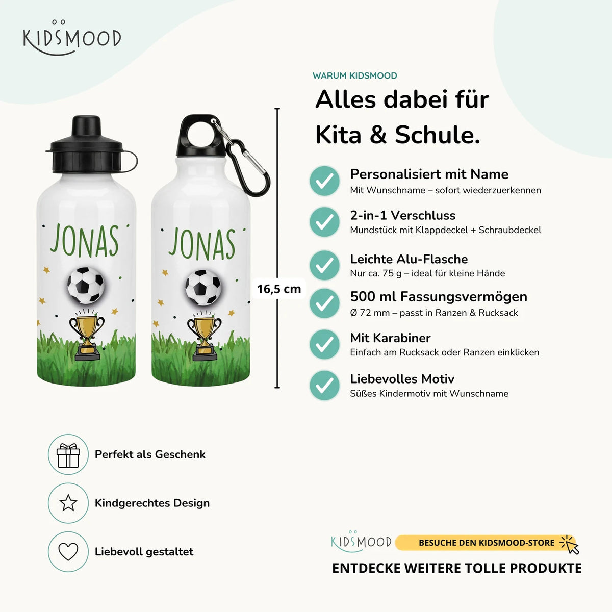 Personalisierte Trinkflasche Kinder – Fußball Pokal