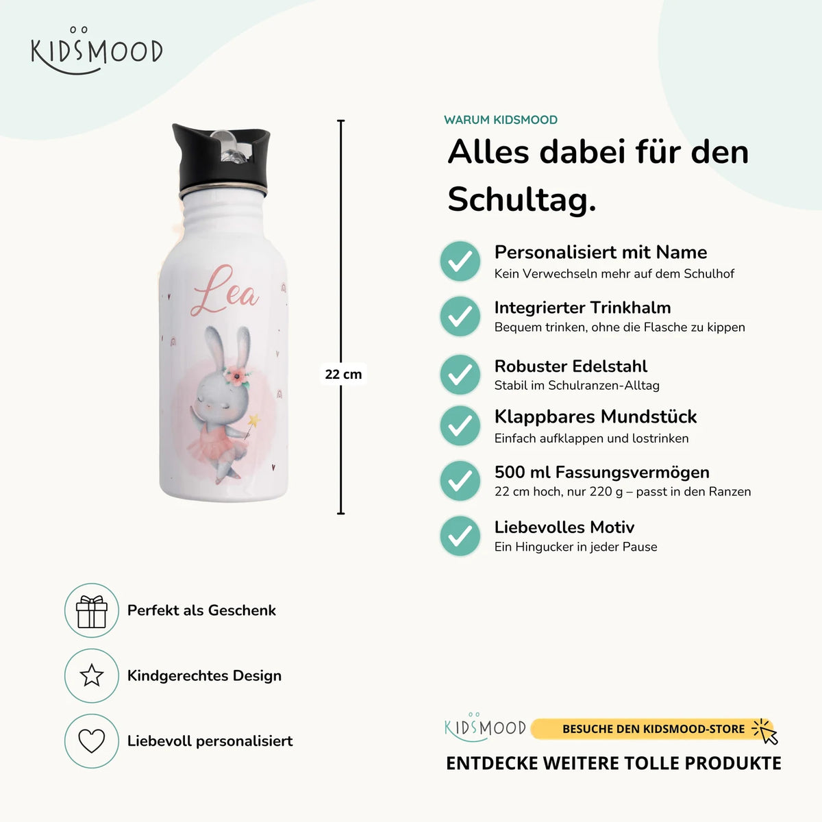 Trinkflasche Kinder Edelstahl - Zauberhase