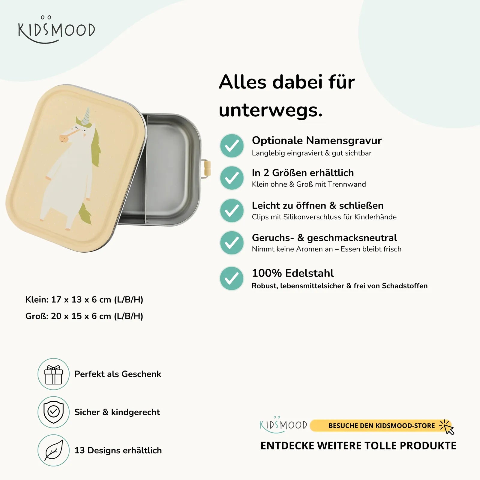 Trixie Brotdose Kinder Einhorn, Hauptbild, personalisiert mit Namensgravur