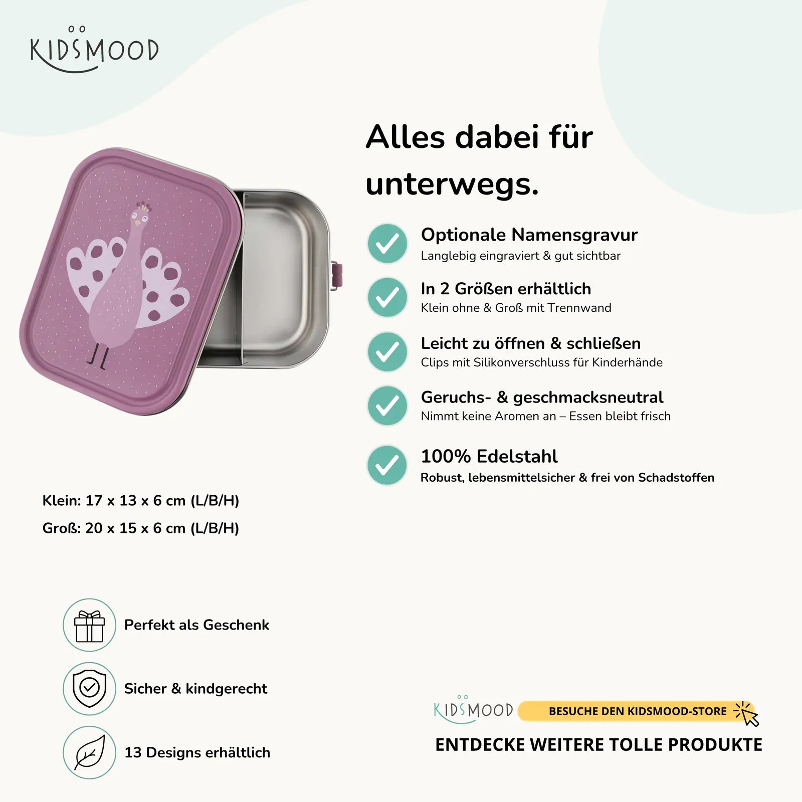 Trixie Brotdose Kinder Pfau, Hauptbild, personalisiert mit Namensgravur