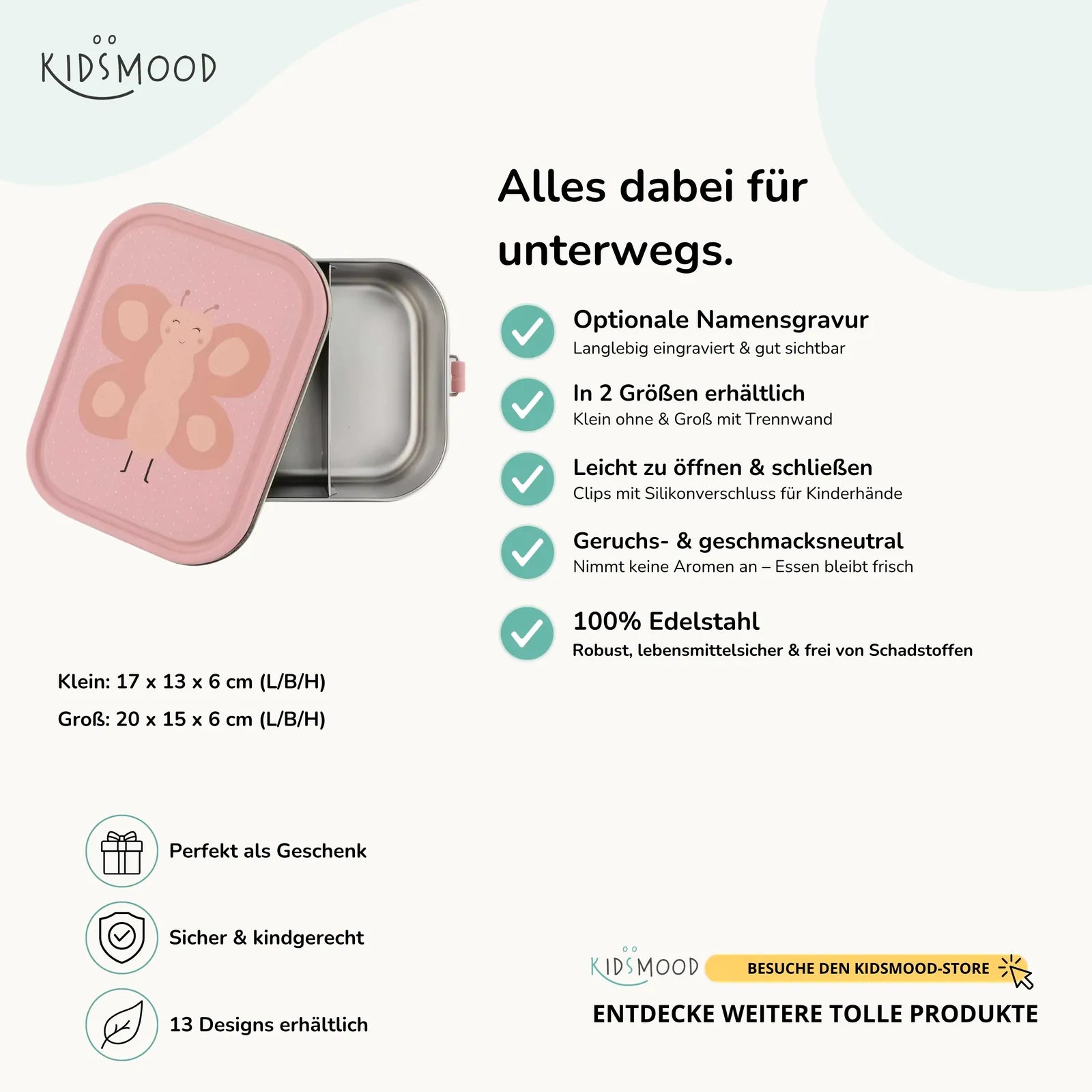 Trixie Brotdose Kinder Schmetterling, Hauptbild, personalisiert mit Namensgravur