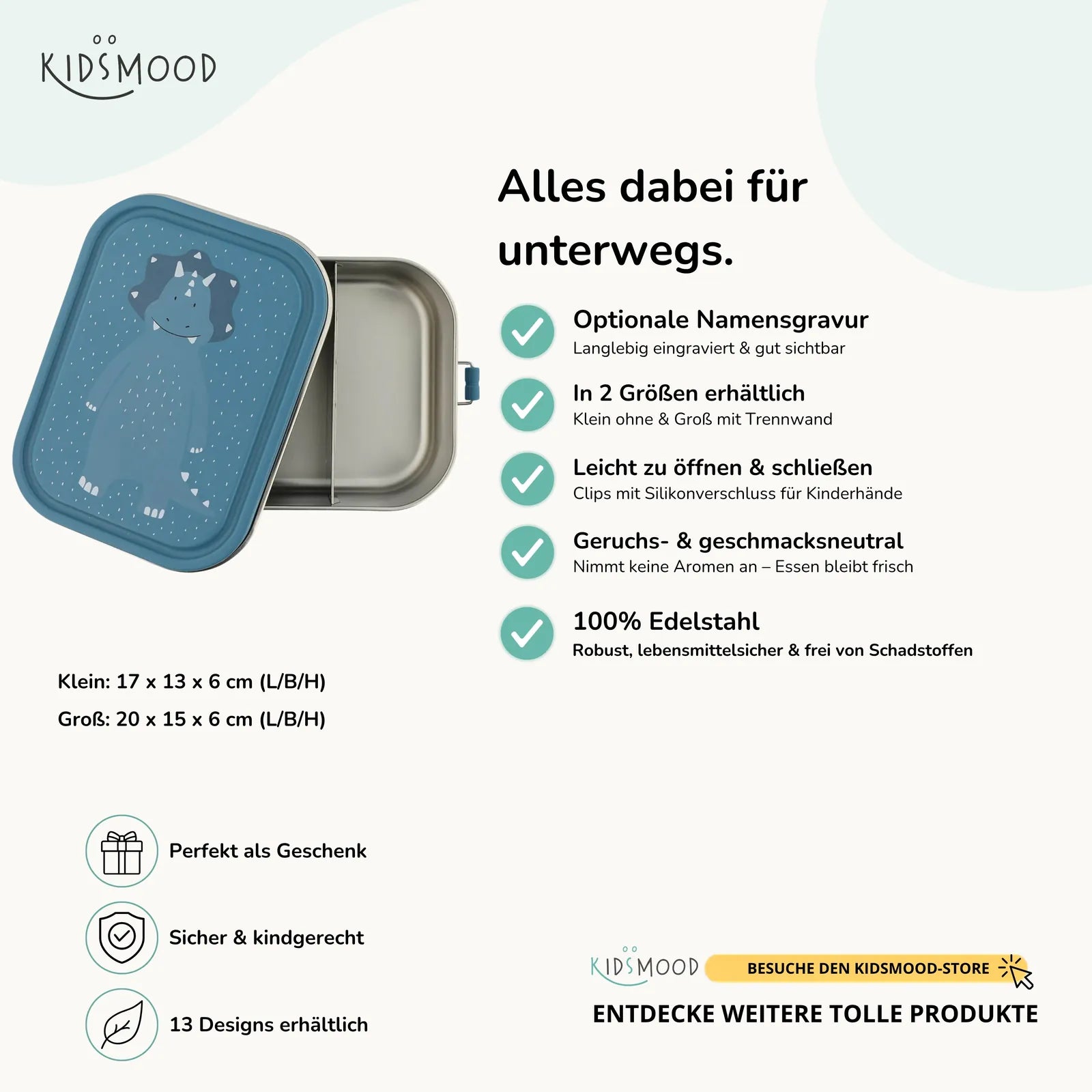 Trixie Brotdose Kinder Triceratops, Hauptbild, personalisiert mit Namensgravur