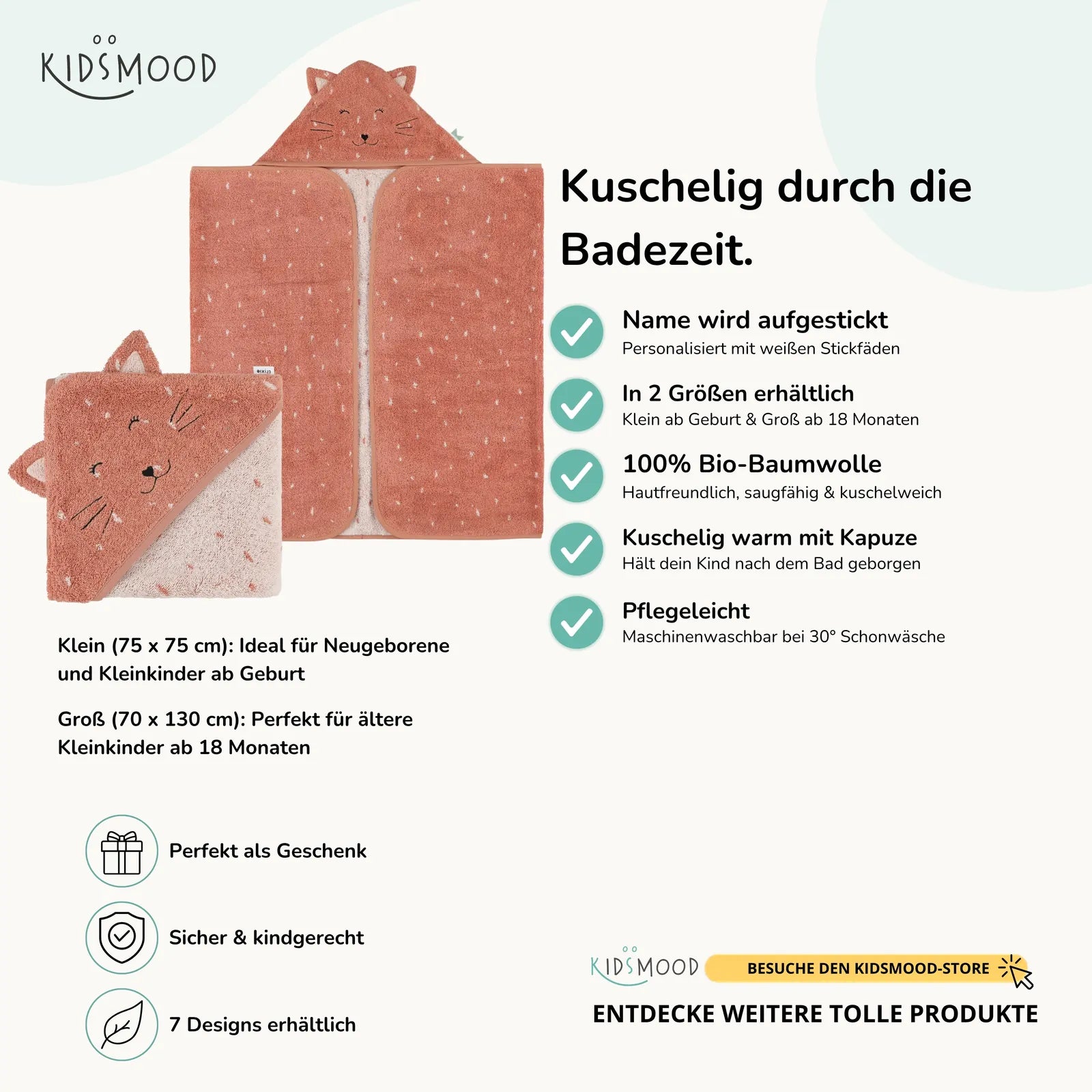 Trixie Kapuzenhandtuch Baby Katze, Hauptbild, personalisiert mit Wunschname