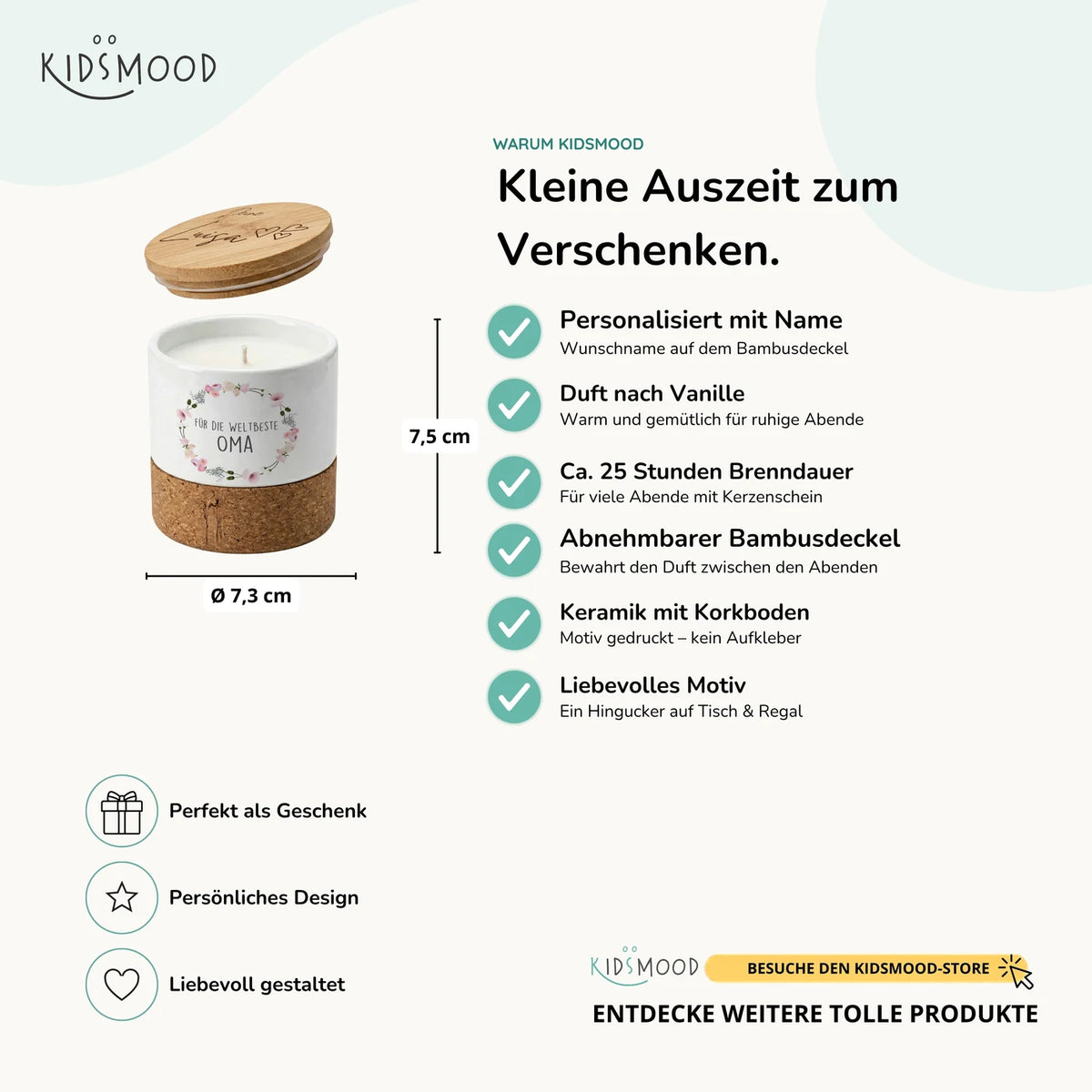Duftkerze Vanille Keramik â Oma Blumenkranz mit Wunschname
