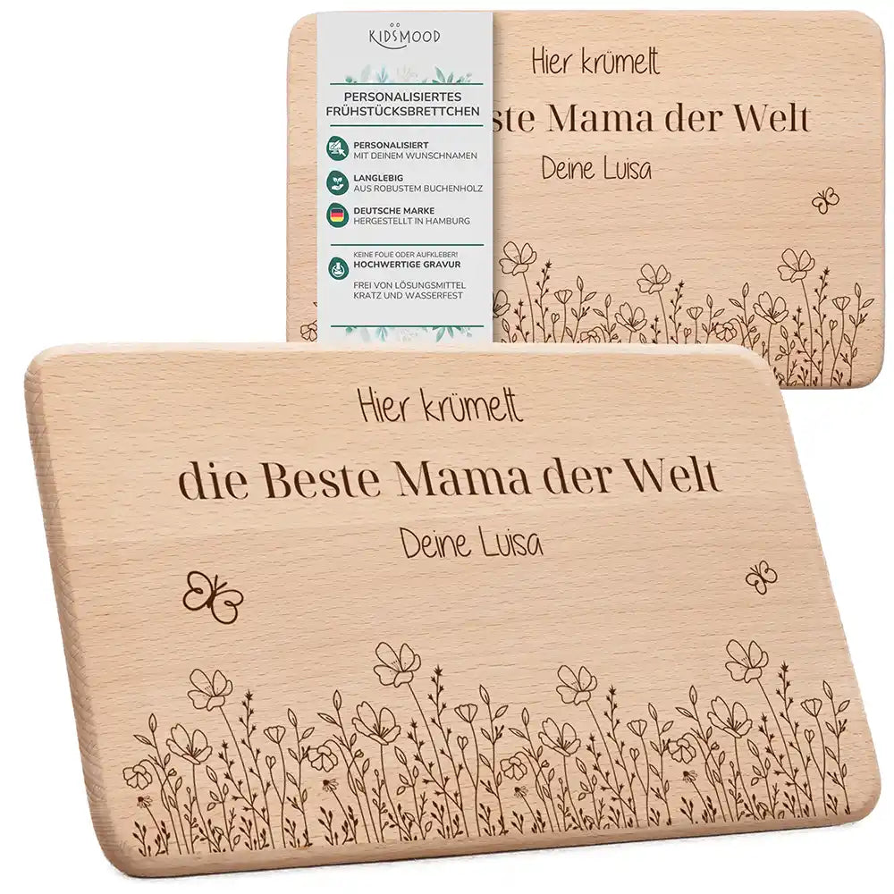 FrĂĽhstĂĽcksbrettchen Holz Die beste Mama der Welt mit Gravur - Geschenk Muttertag
