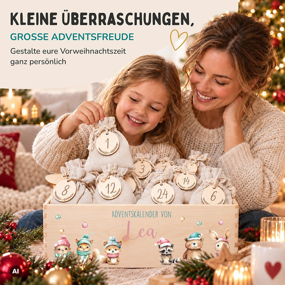Personalisierter Adventskalender zum Befüllen - niedliche Tiere Weihnachten