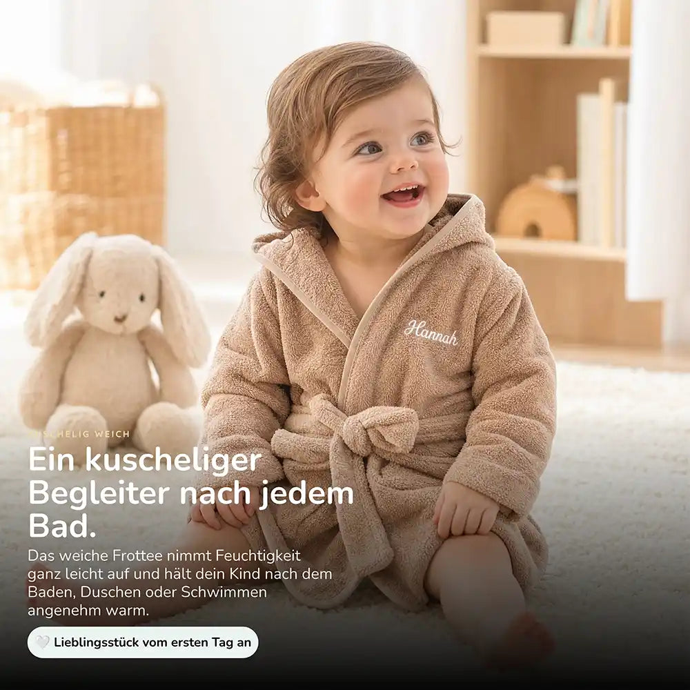 Kinderbademantel mit Namen Jollein Biscuit, kuschelig weich, ideal nach dem Baden