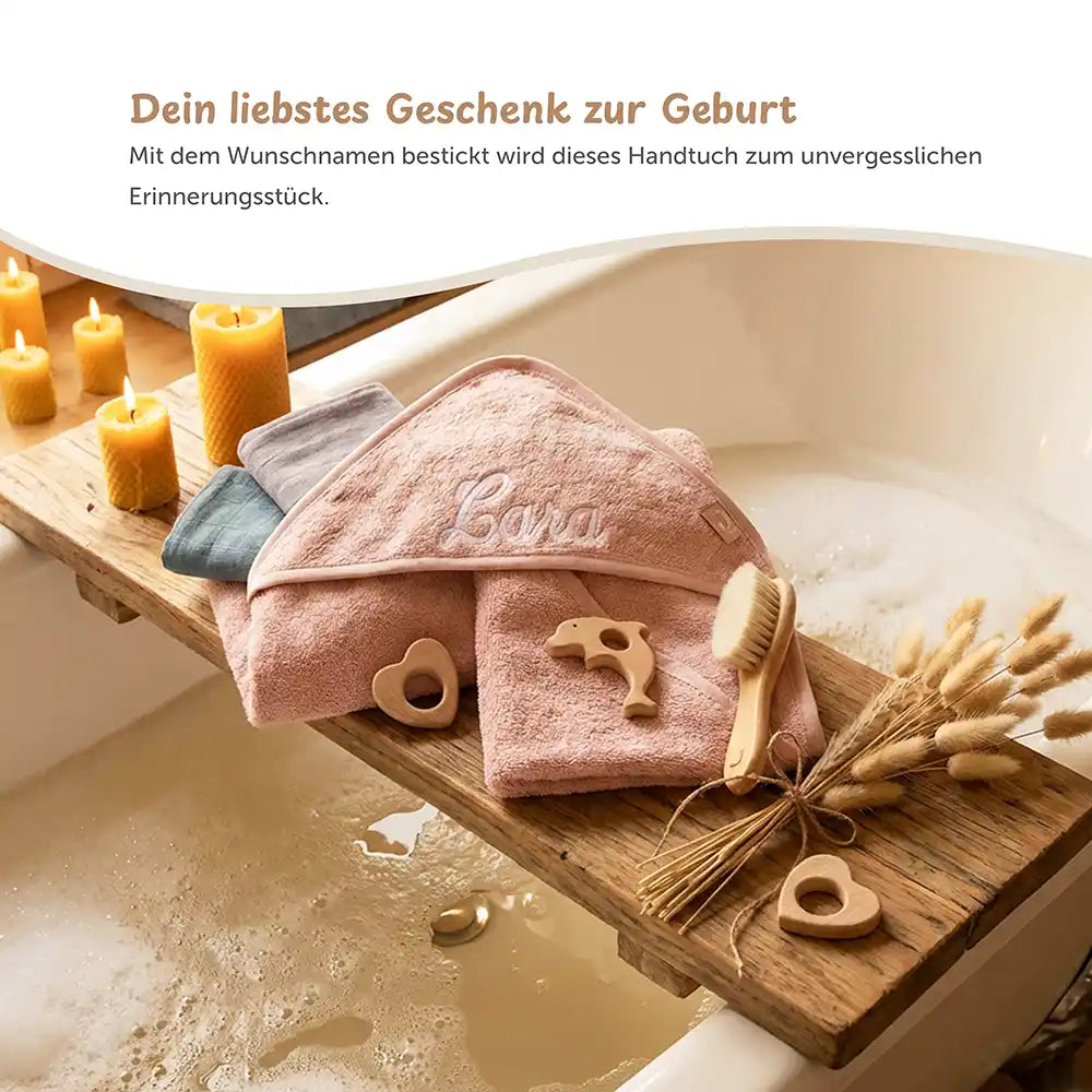 Kapuzenhandtuch Baby personalisiert – Mintgrün, weiches Frottee für Bad und Schwimmen, mit Namen bestickt