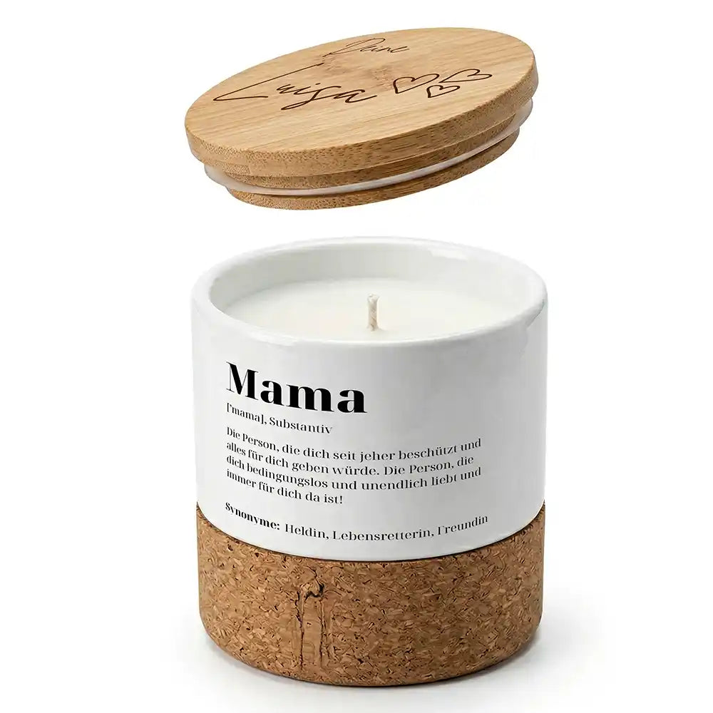 Duftkerze Vanille Keramik Mama Definition â Boho-Stil mit Bambusdeckel