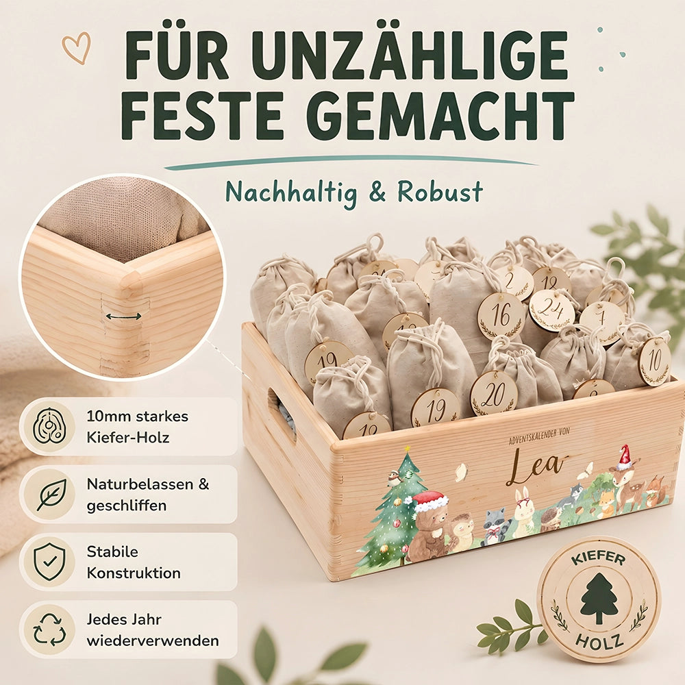 Adventskalender zum Befüllen "Weihnachten mit winterlichen Tierfreunden" personalisiert