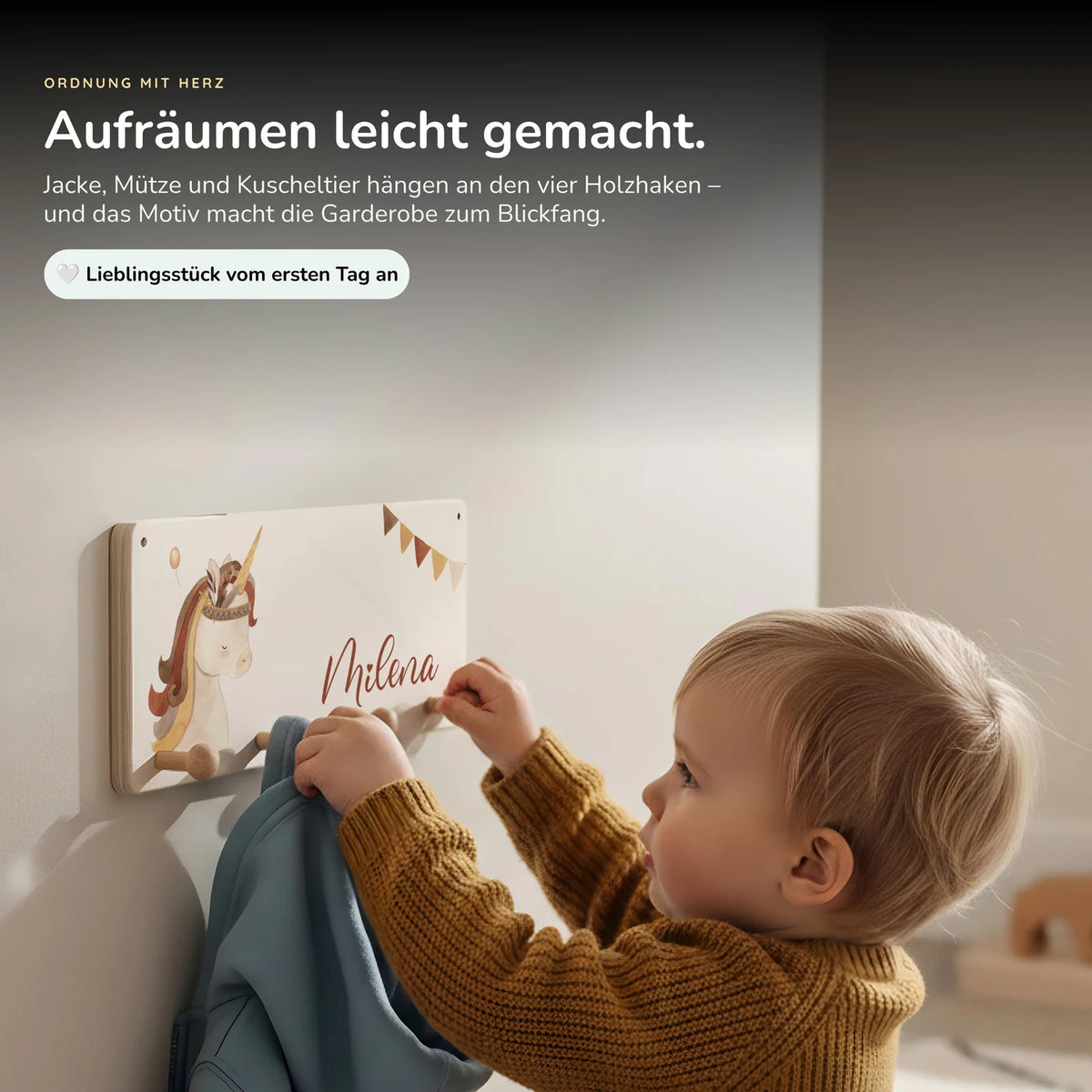 Kindergarderobe Holz personalisiert - Boho