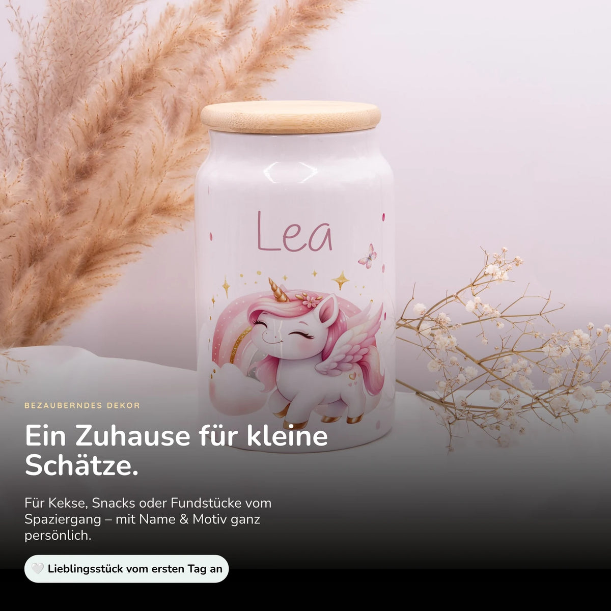 Personalisierbare Keksdose mit Name - Einhorn Regenbogen