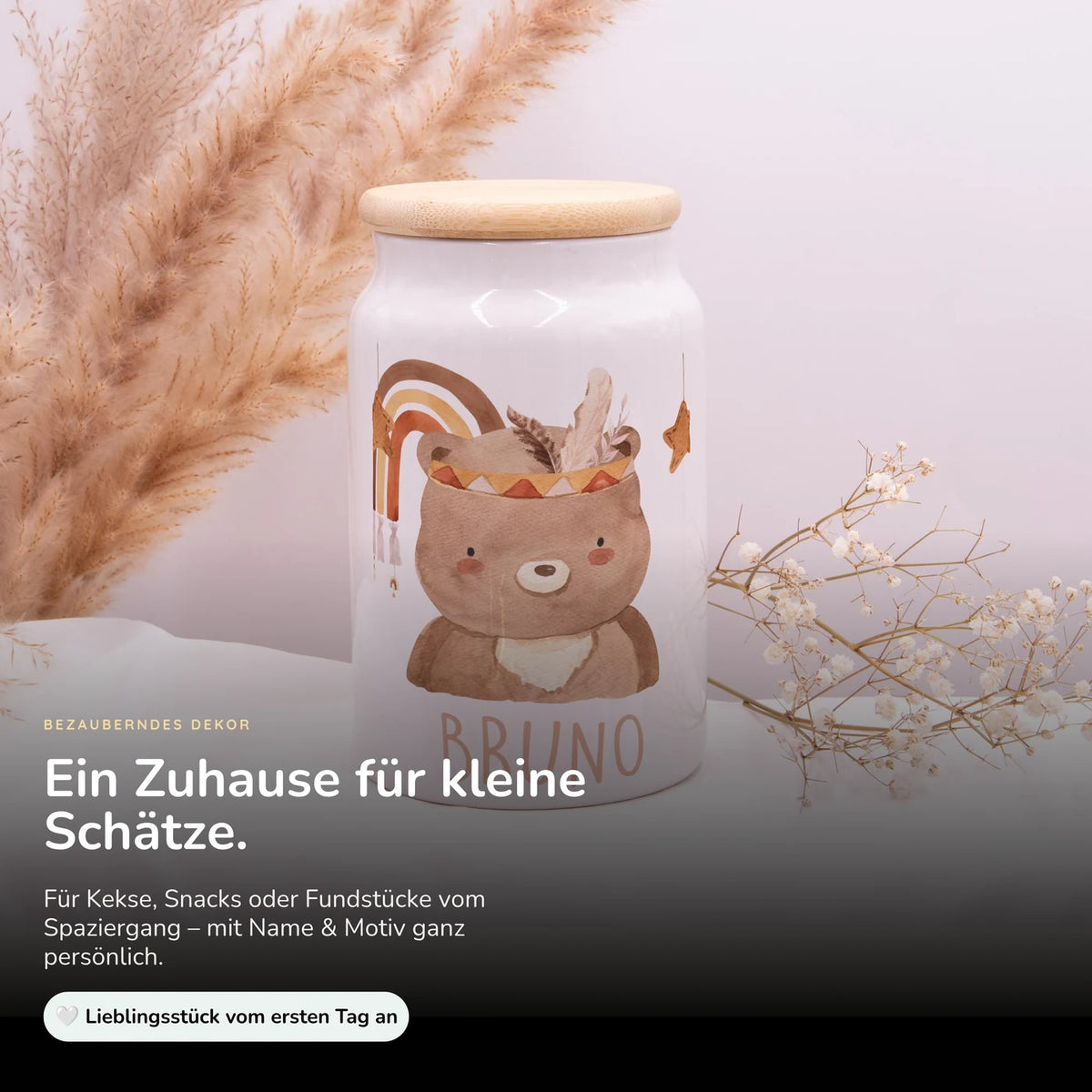 Personalisierbare Keksdose mit Name - Boho Bär