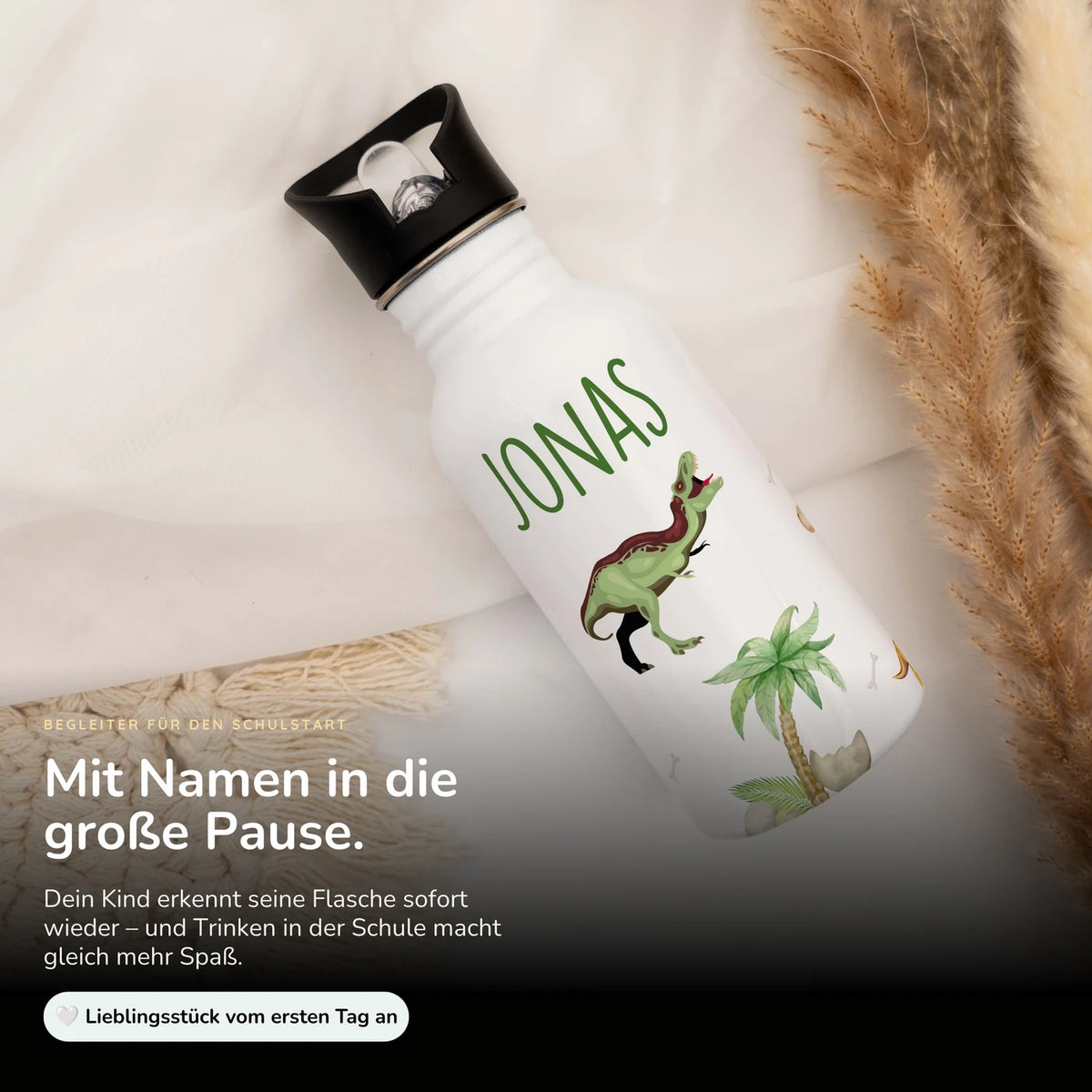 Trinkflasche Kinder Edelstahl - Dino Abenteuer - Personalisierbar mit Namen
