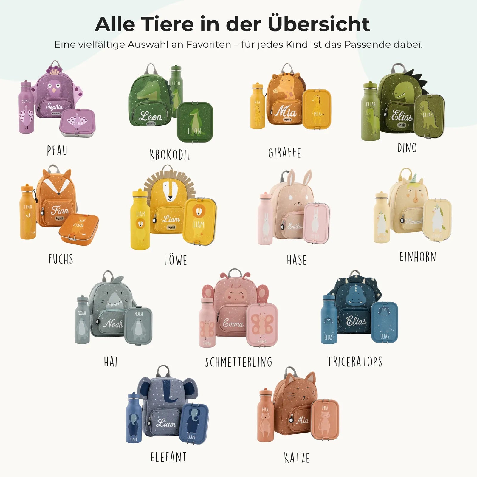 Trixie Kindergarten Set Dino, 3-teiliges Kita-Set im Tierdesign