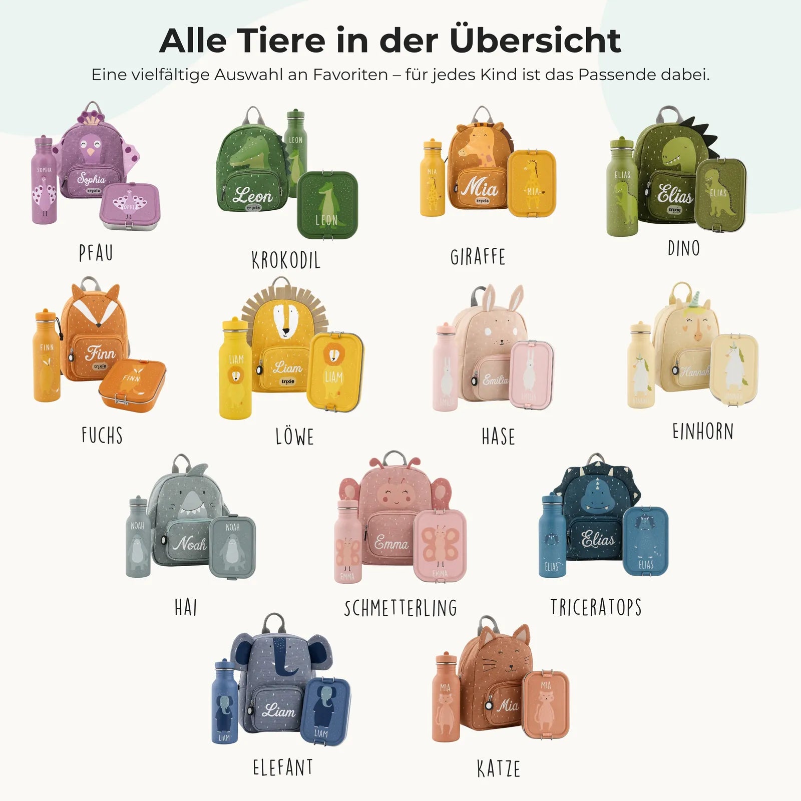 Trixie Kindergarten Set Pfau, 3-teiliges Kita-Set im Tierdesign