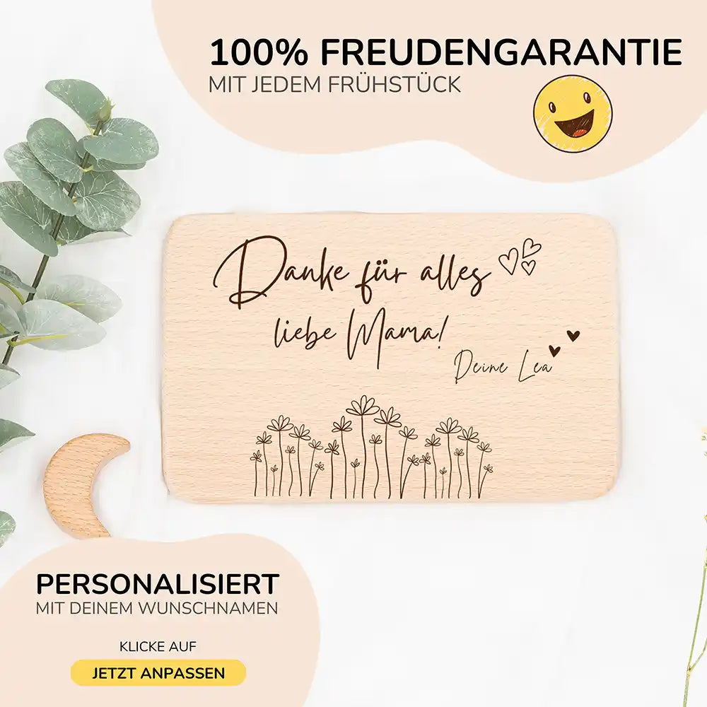 FrĂĽhstĂĽcksbrettchen Holz Holz Mama aus Holz mit Gravur Danke fĂĽr alles - Muttertag Geschenk