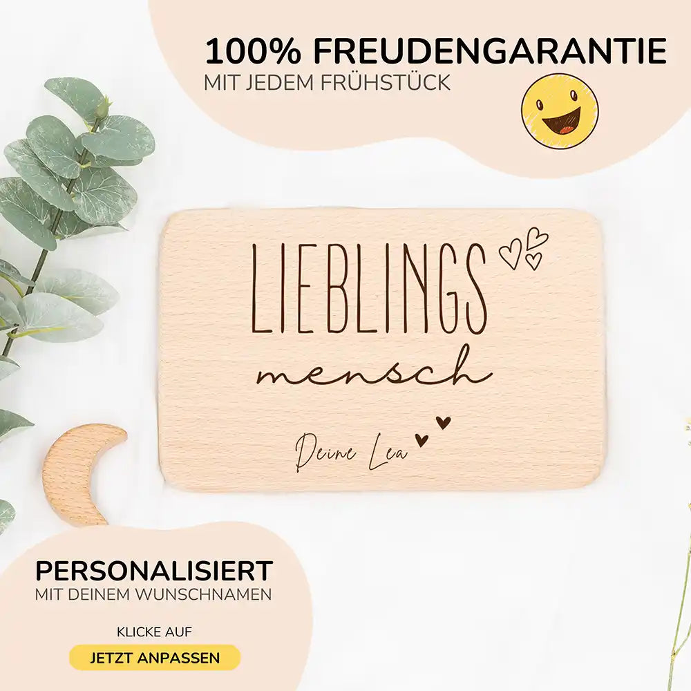 FrĂĽhstĂĽcksbrettchen Holz Lieblingsmensch aus Holz mit Gravur - Geschenk