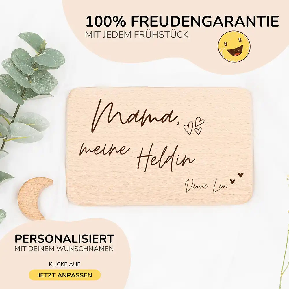 FrĂĽhstĂĽcksbrettchen Holz Mama meine Heldin aus Holz mit Gravur - Geschenk Muttertag